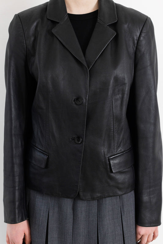 Vintage Short Black Soft Leather Jacket