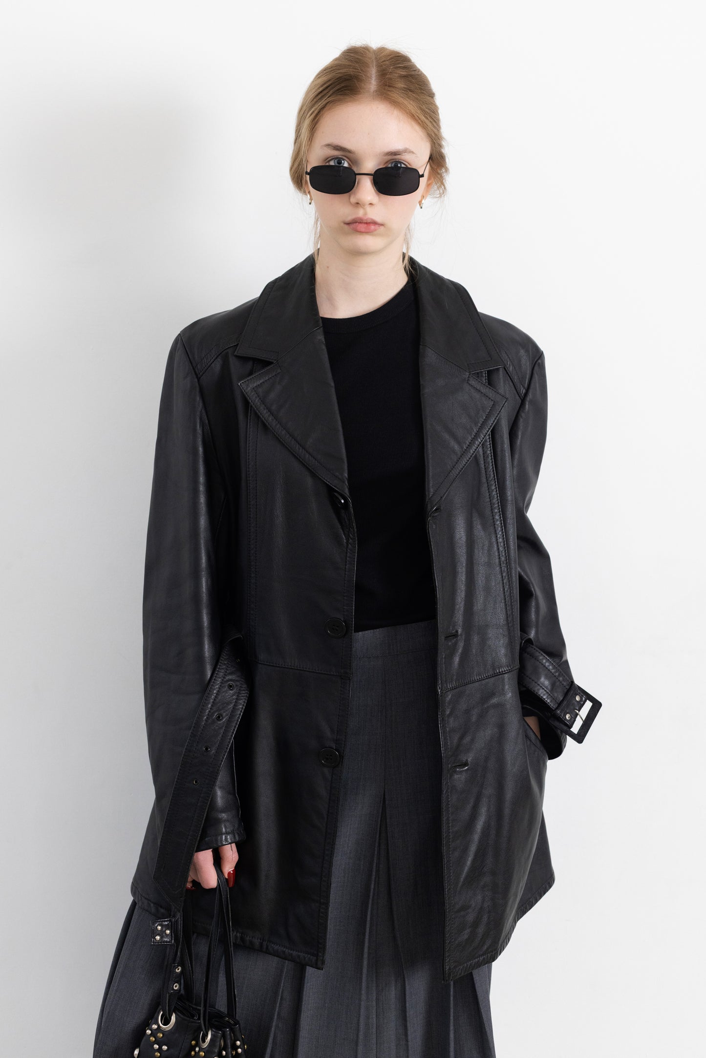 Vintage Black Leather Jacket With Belt