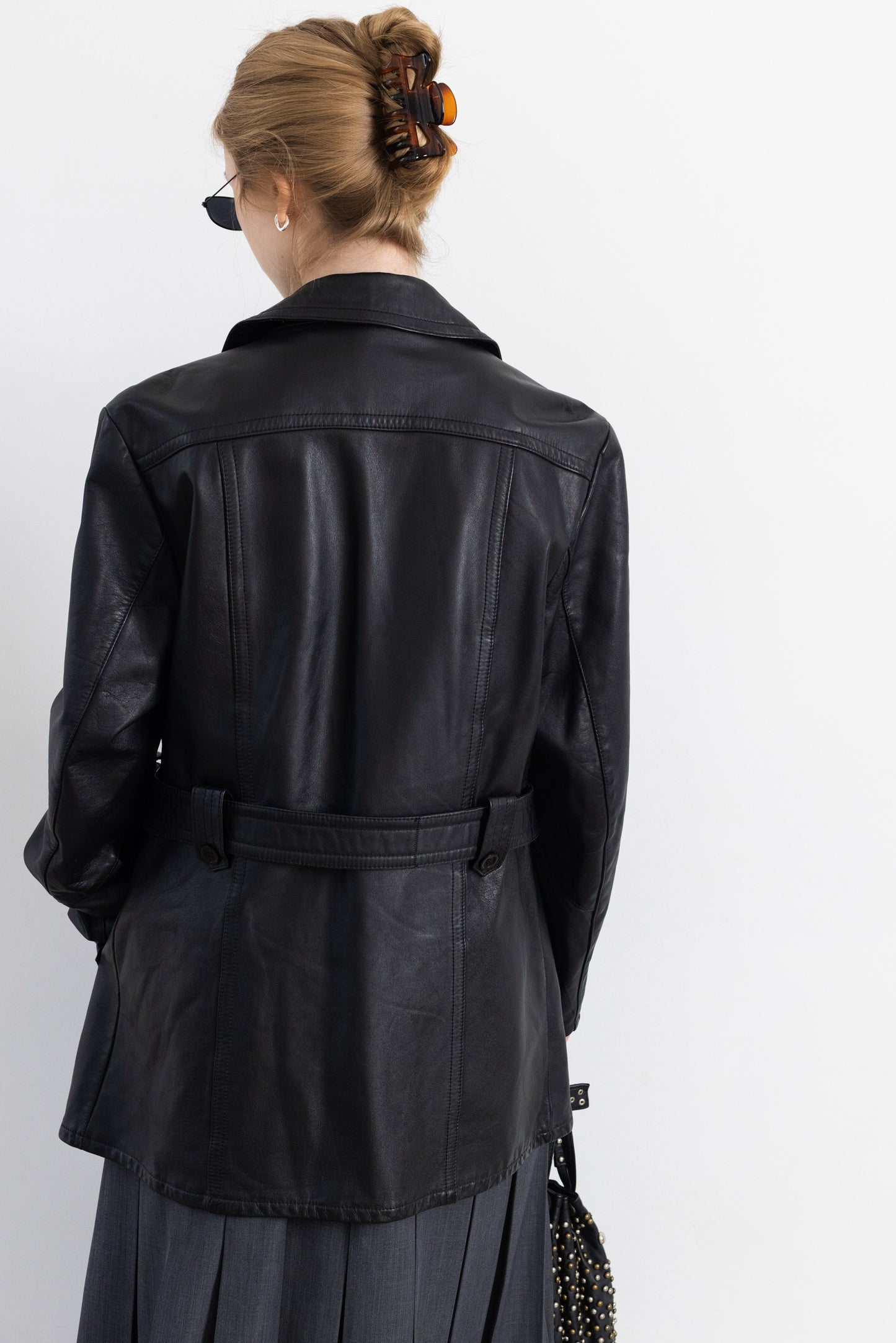 Vintage Black Leather Jacket With Belt