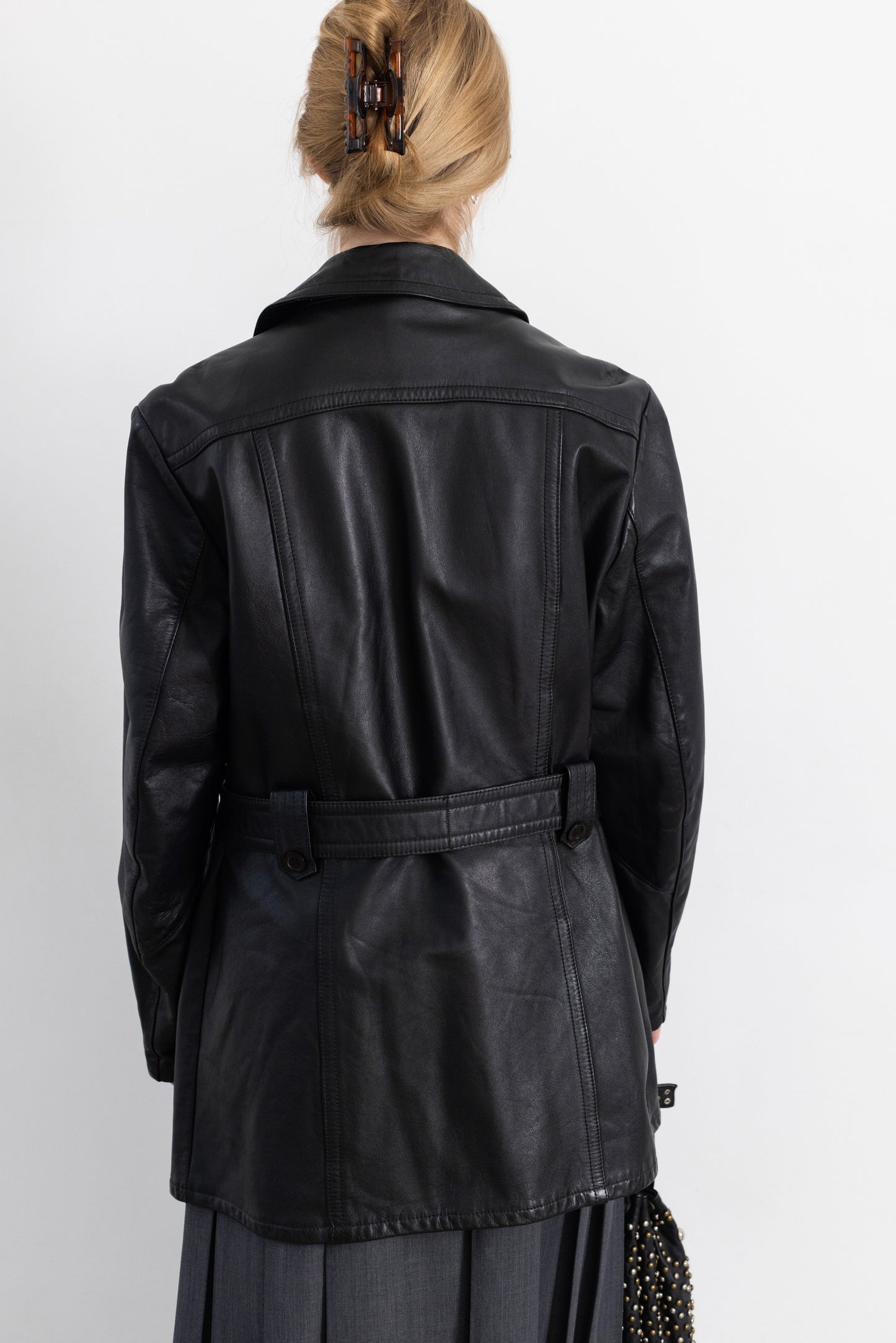 Vintage Black Leather Jacket With Belt