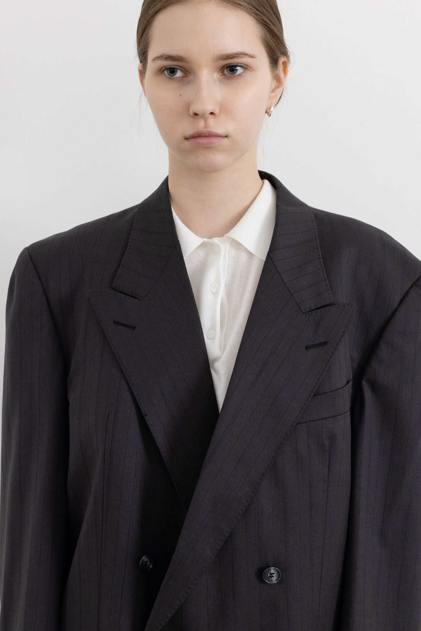 Vintage Dark Grey Striped 100% Wool Blazer