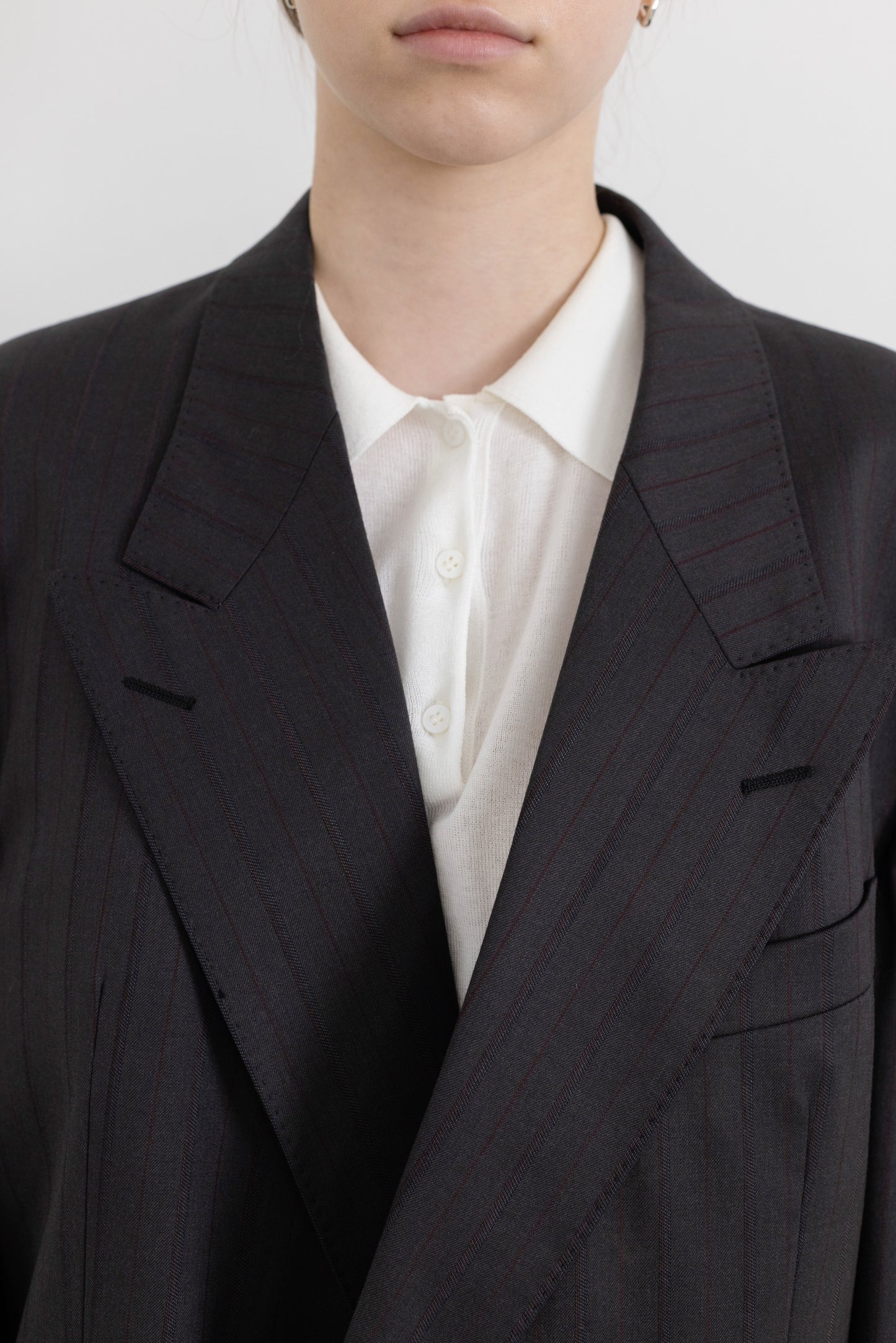 Vintage Dark Grey Striped 100% Wool Blazer