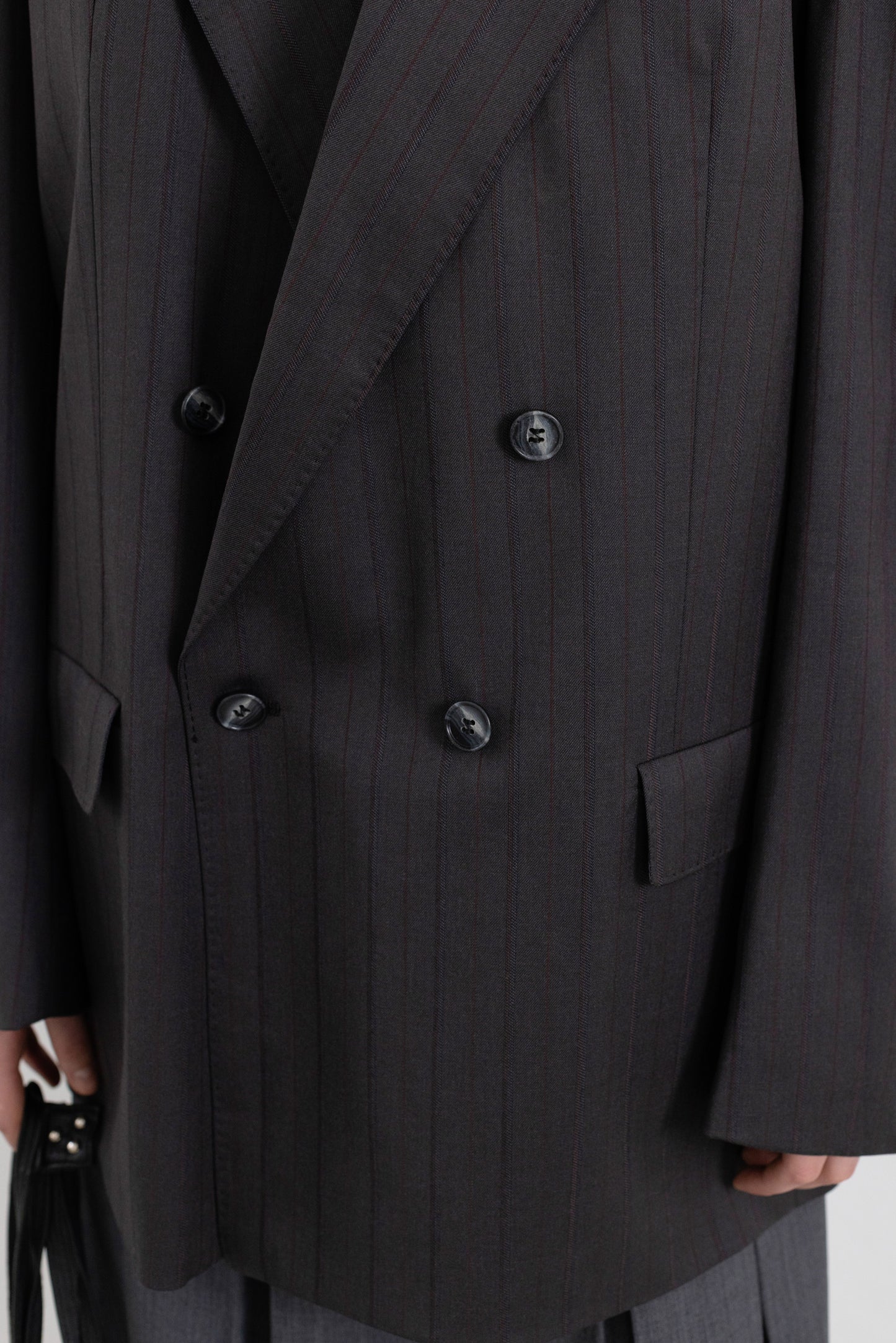 Vintage Dark Grey Striped 100% Wool Blazer