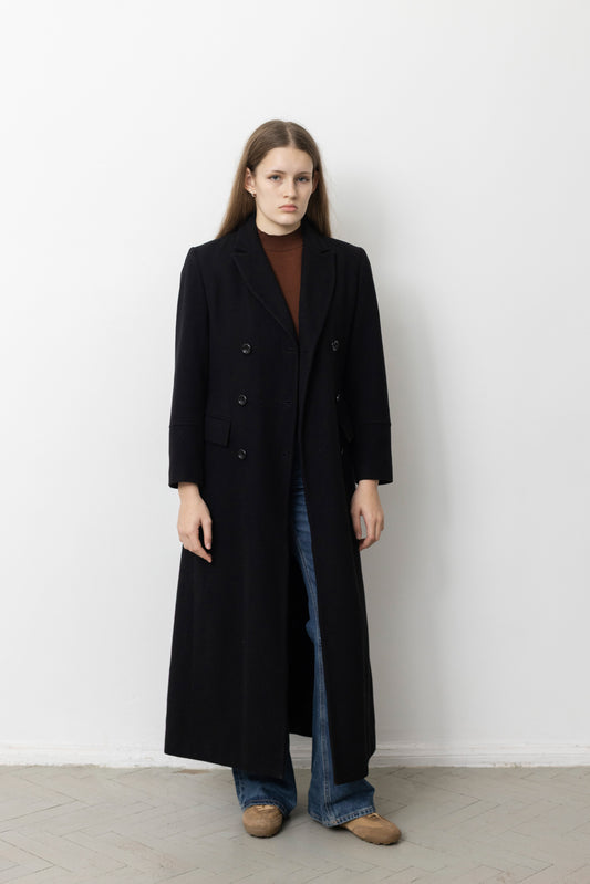Vintage Long Black Wool Coat