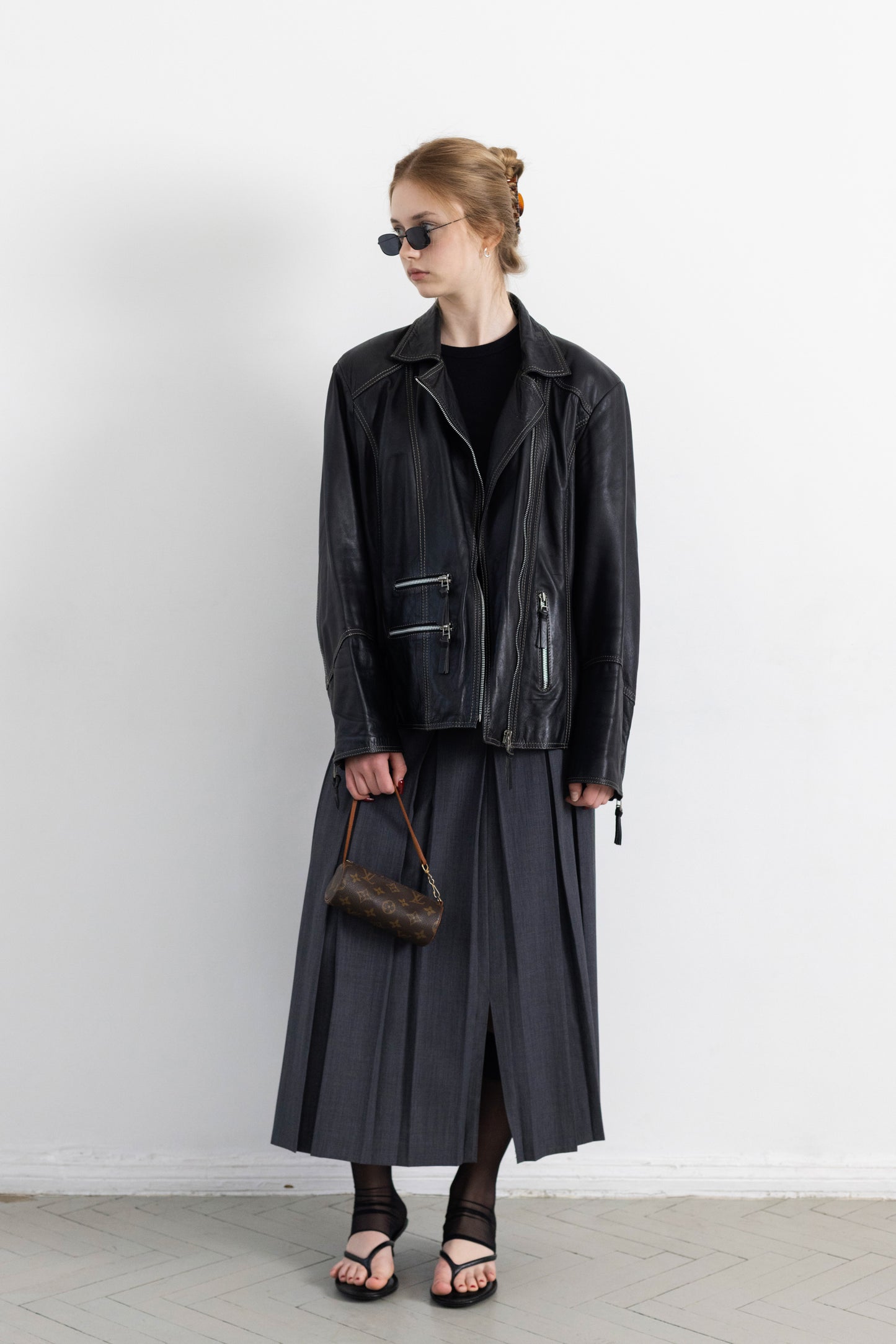 Vintage Black Soft Leather Jacket With Contrasting Stitching