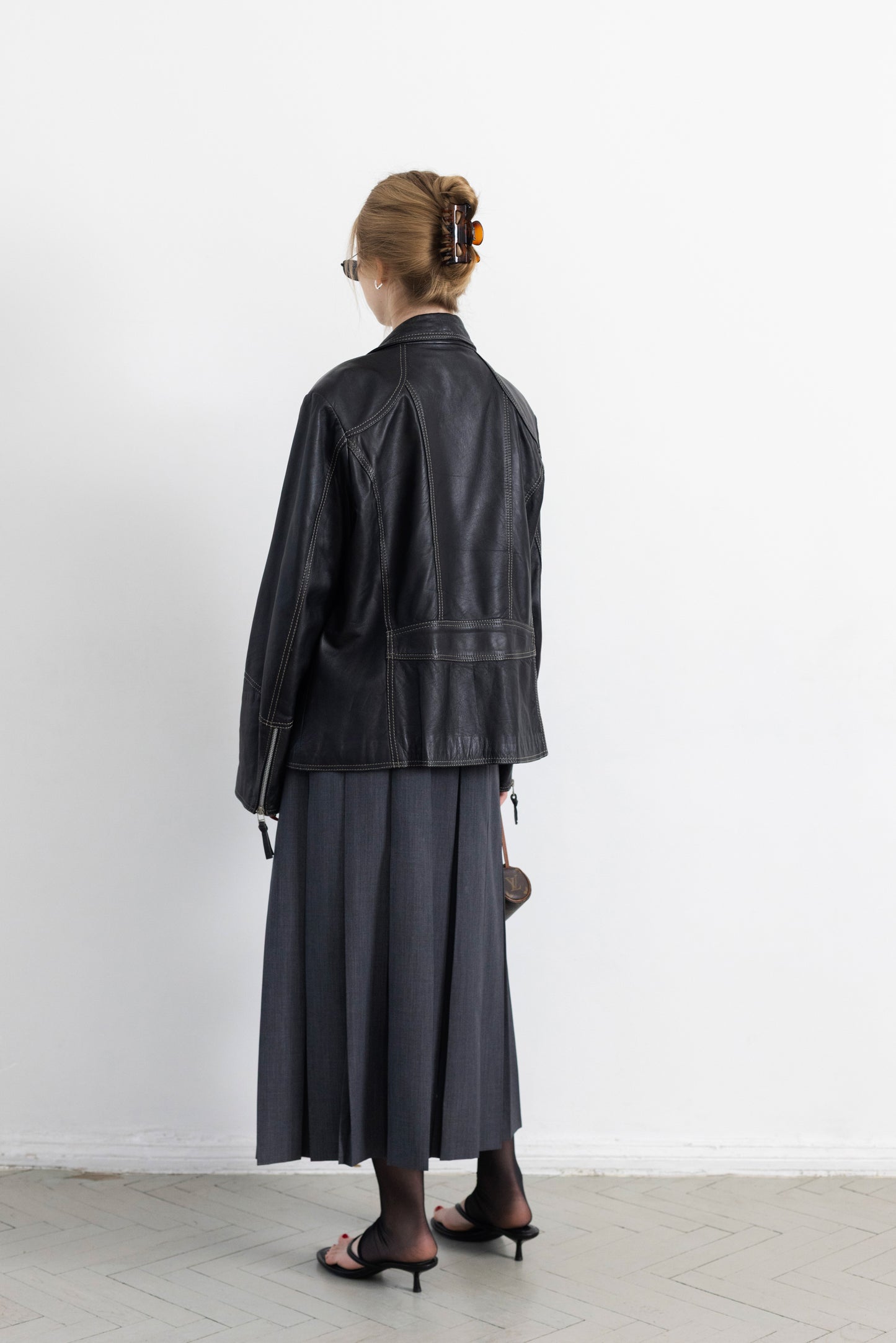 Vintage Black Soft Leather Jacket With Contrasting Stitching
