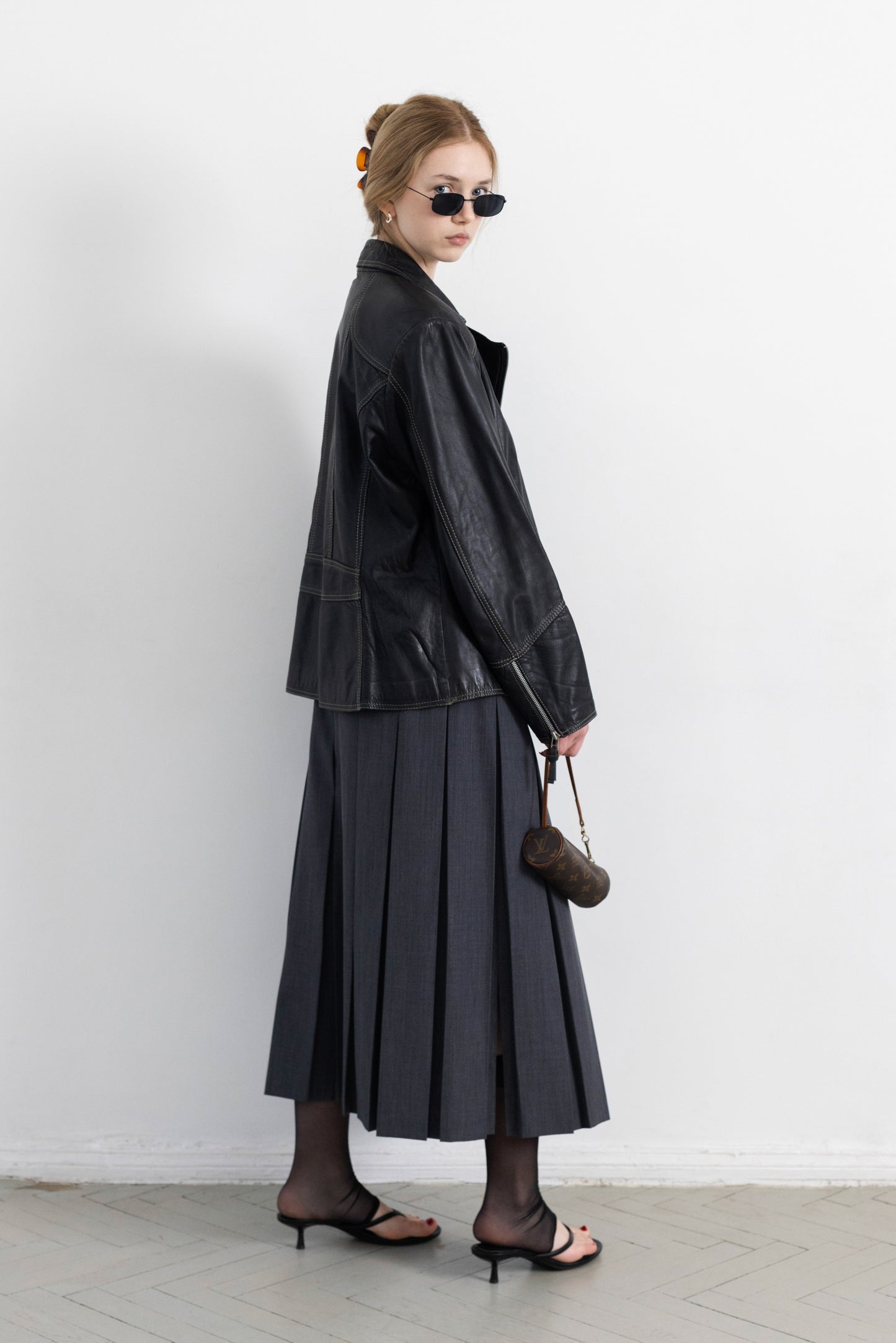 Vintage Black Soft Leather Jacket With Contrasting Stitching