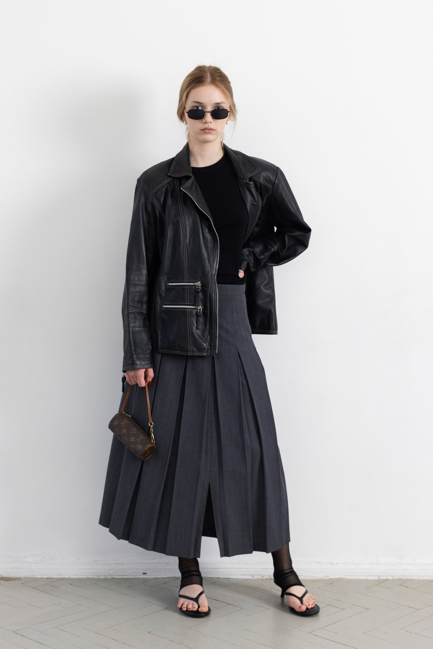 Vintage Black Soft Leather Jacket With Contrasting Stitching