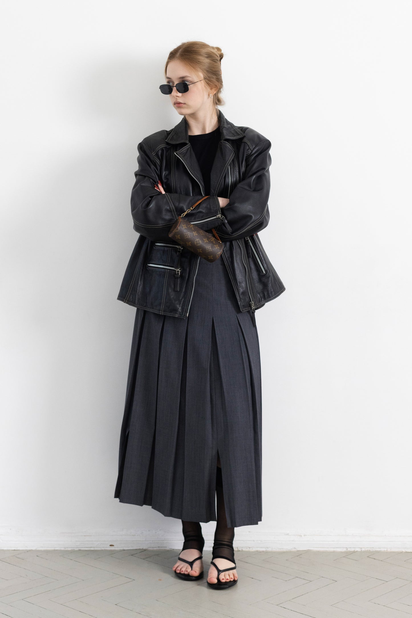 Vintage Black Soft Leather Jacket With Contrasting Stitching