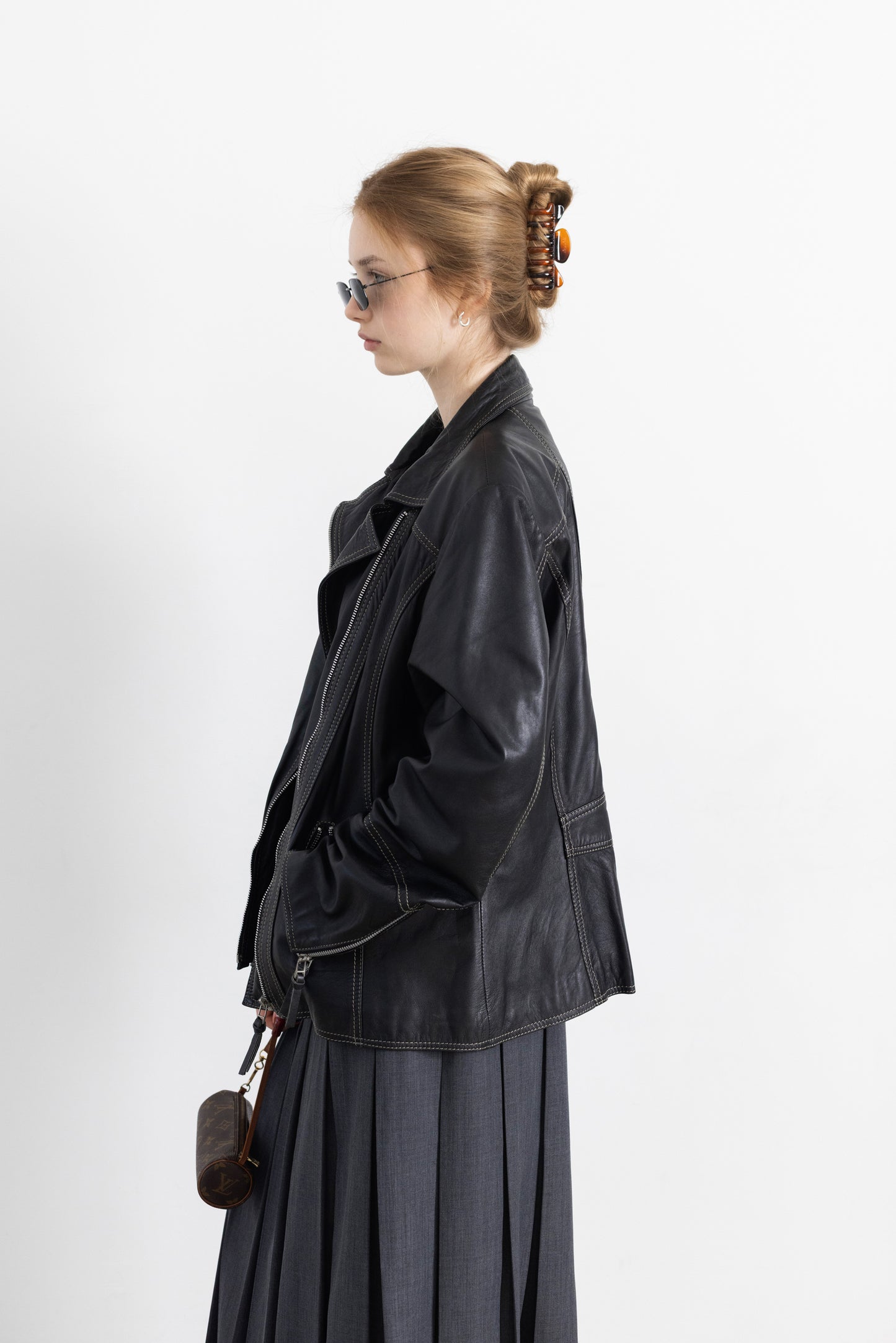 Vintage Black Soft Leather Jacket With Contrasting Stitching