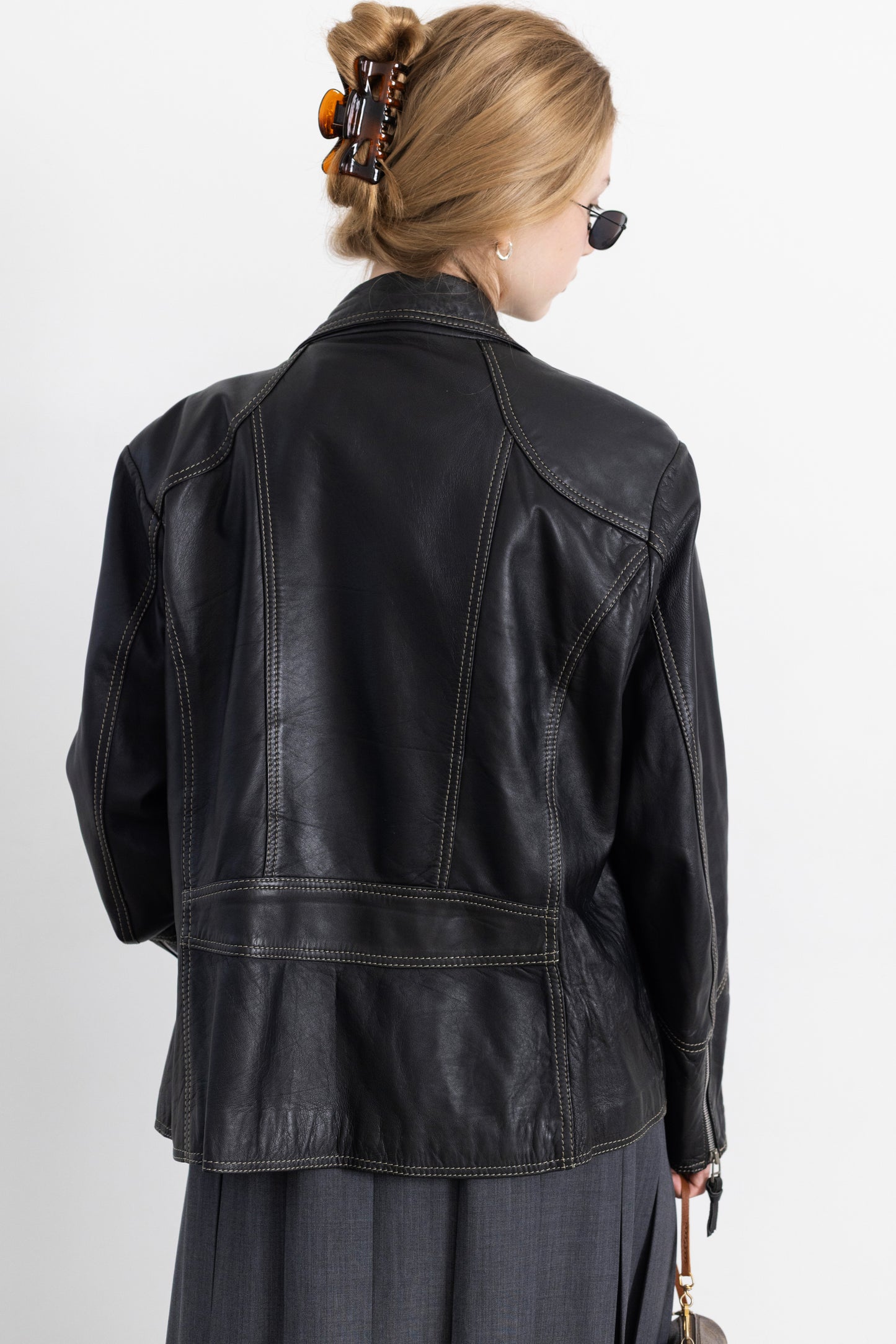 Vintage Black Soft Leather Jacket With Contrasting Stitching