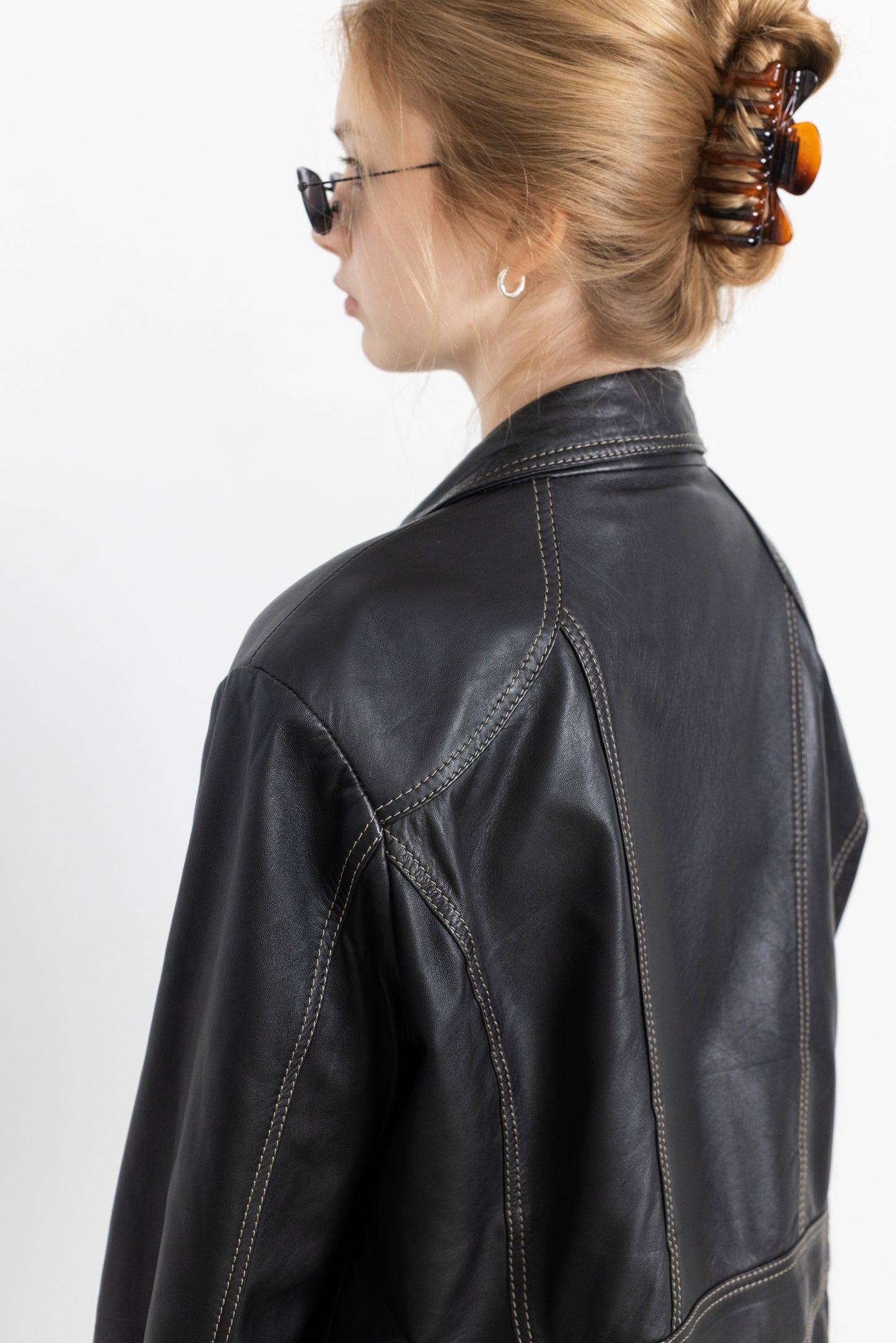 Vintage Black Soft Leather Jacket With Contrasting Stitching