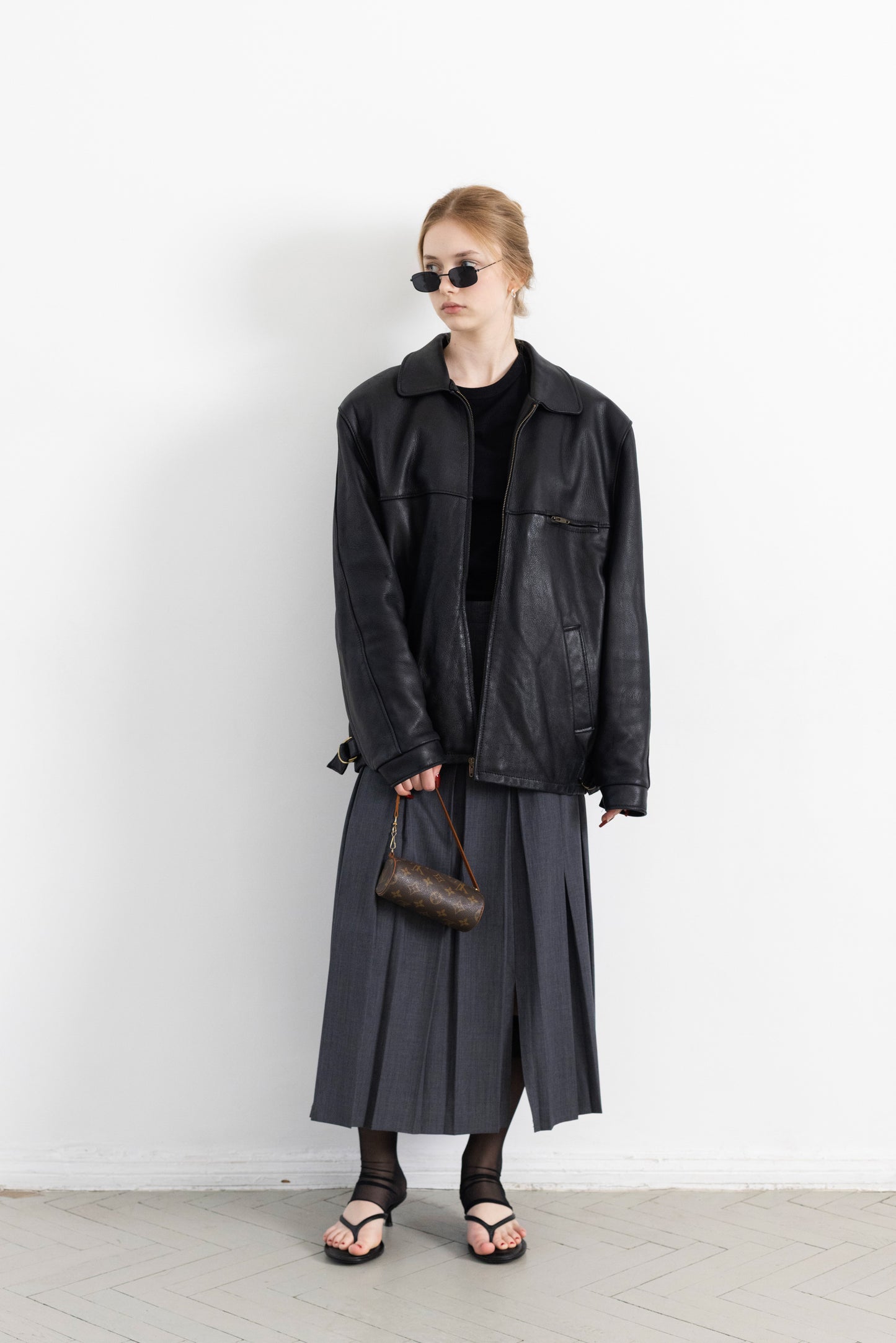 Vintage Boxy Black Leather Jacket