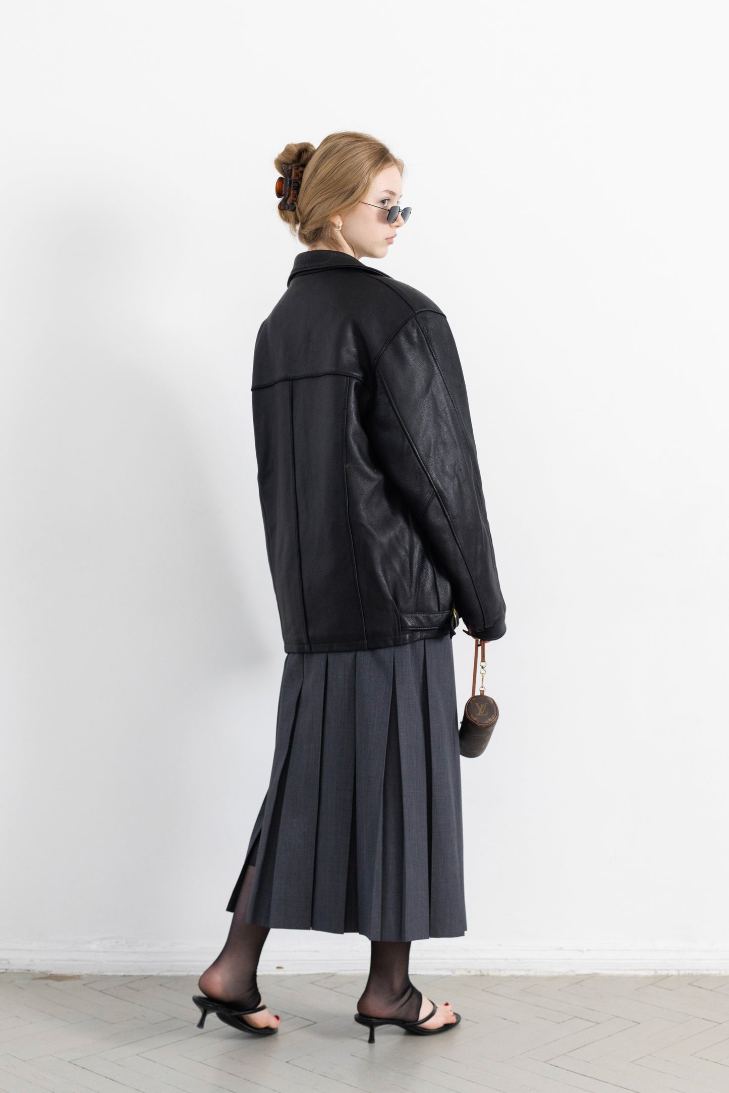 Vintage Boxy Black Leather Jacket