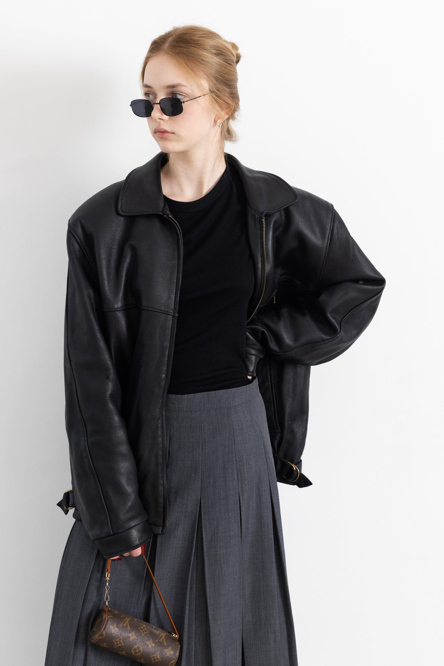 Vintage Boxy Black Leather Jacket