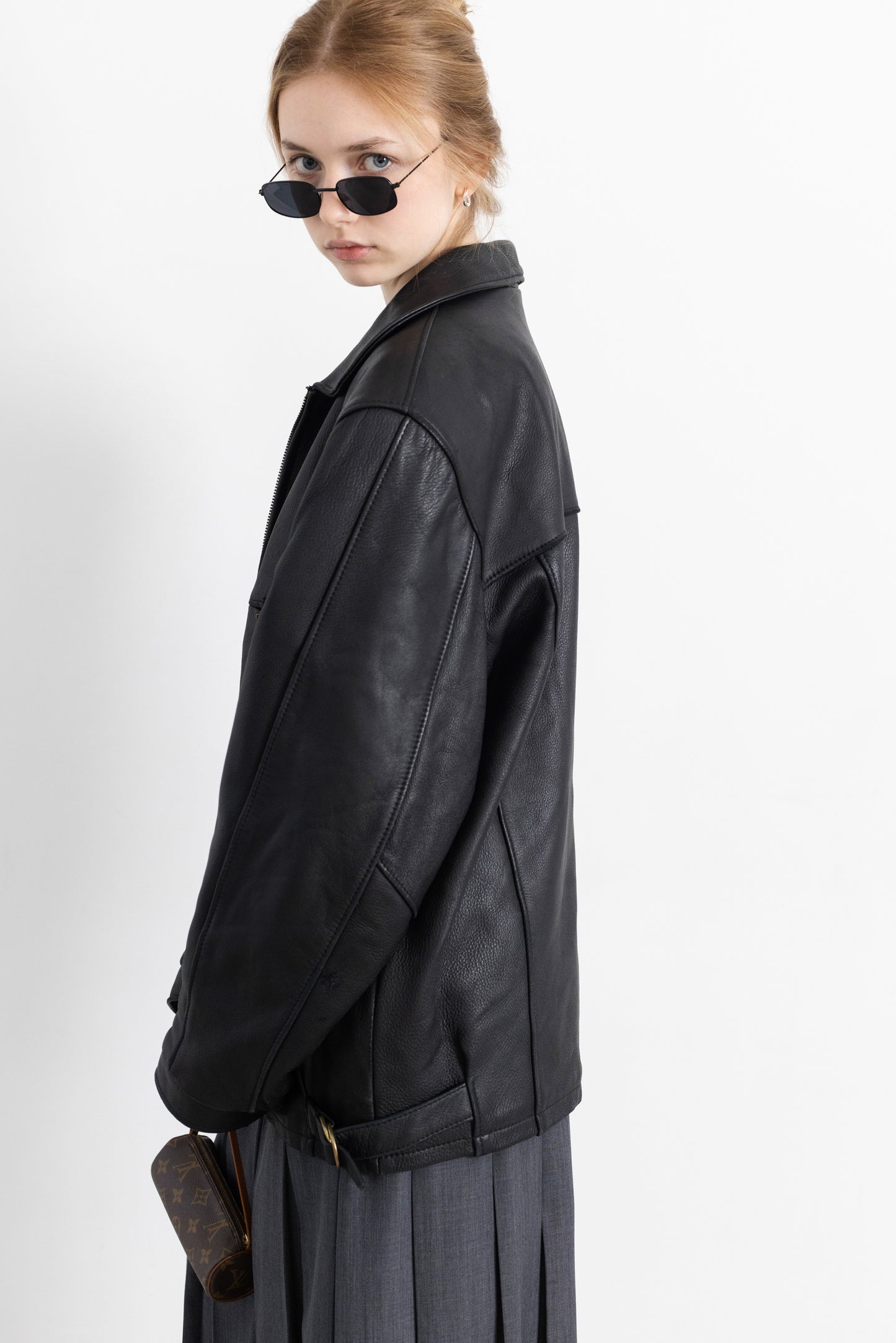 Vintage Boxy Black Leather Jacket