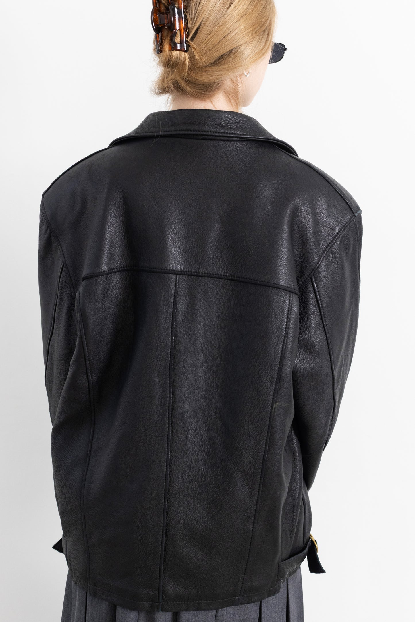 Vintage Boxy Black Leather Jacket
