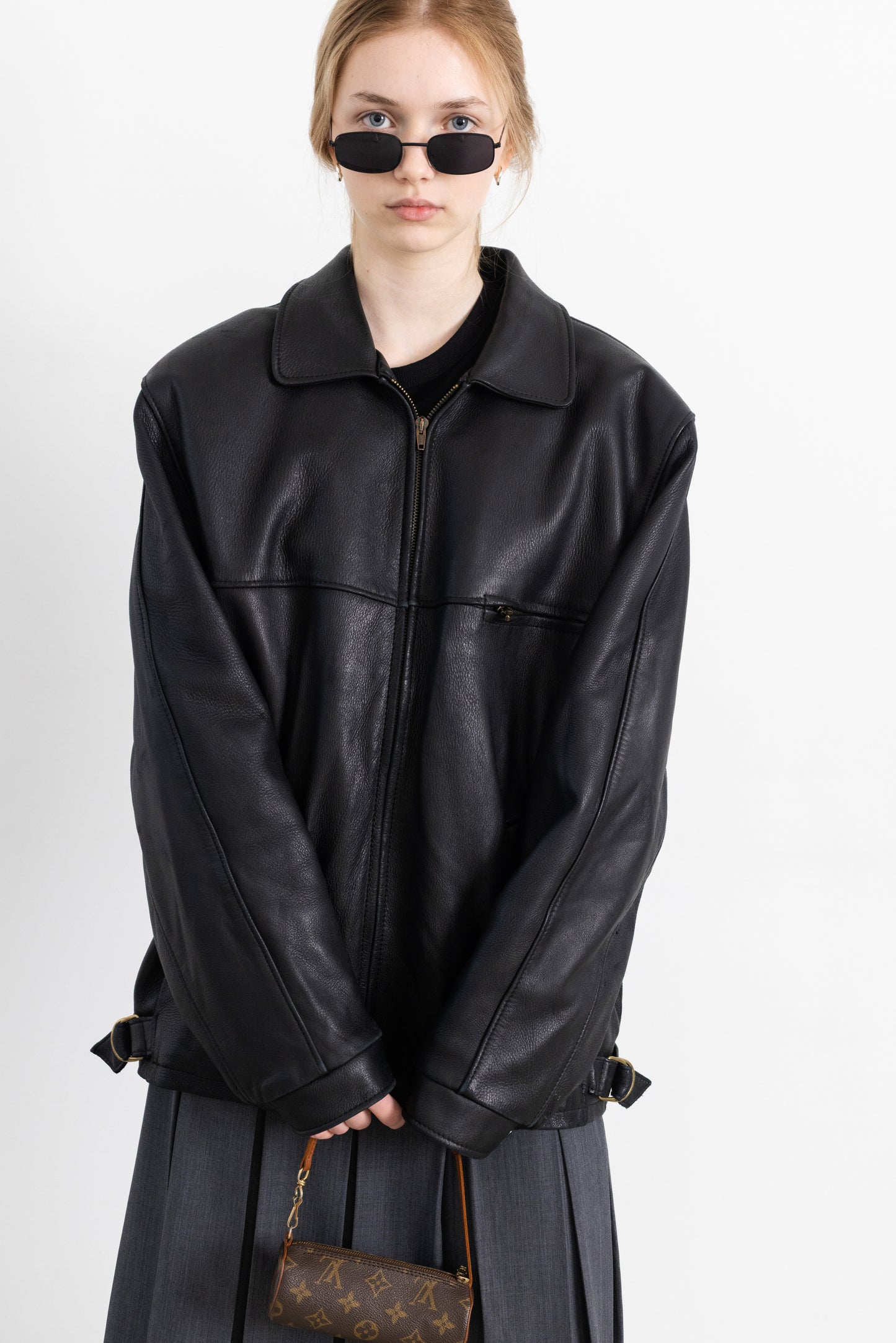 Vintage Boxy Black Leather Jacket