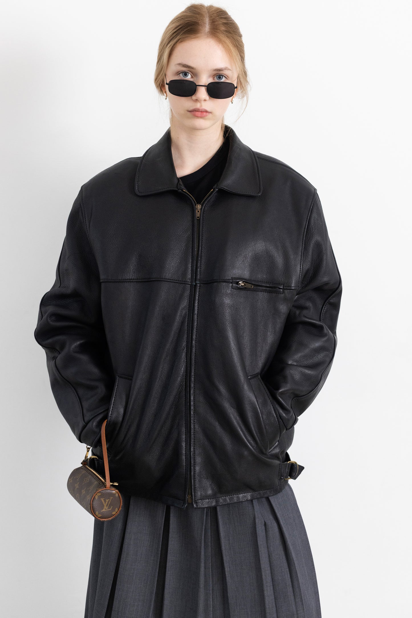 Vintage Boxy Black Leather Jacket