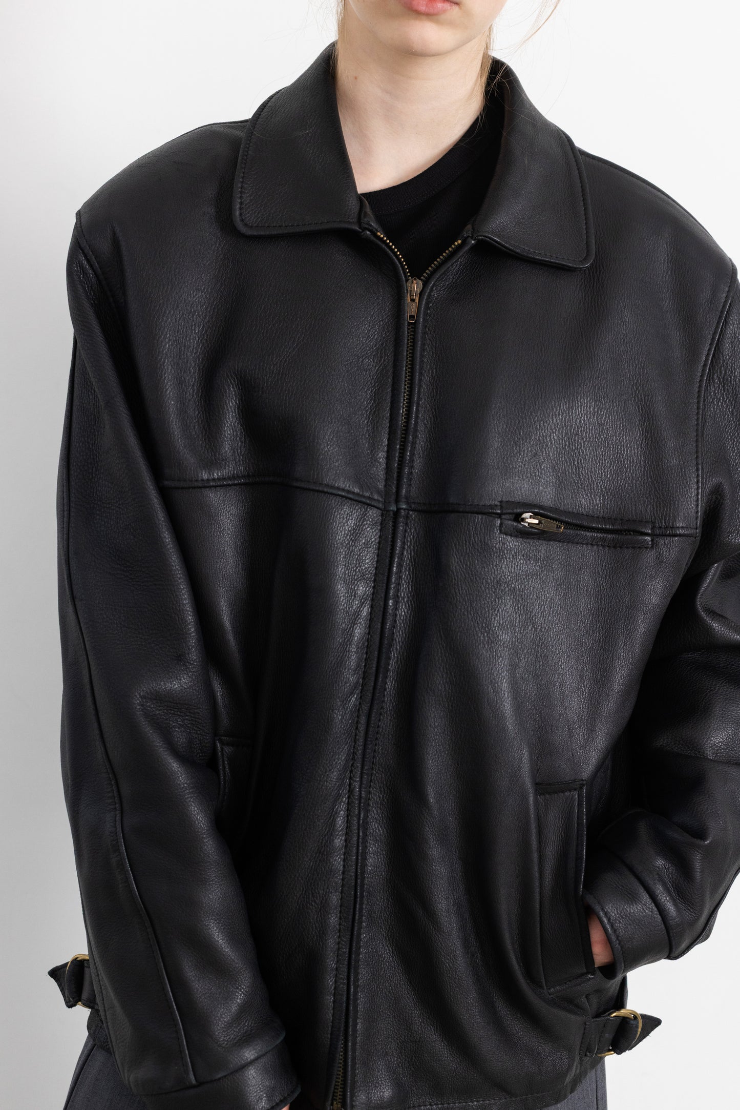 Vintage Boxy Black Leather Jacket