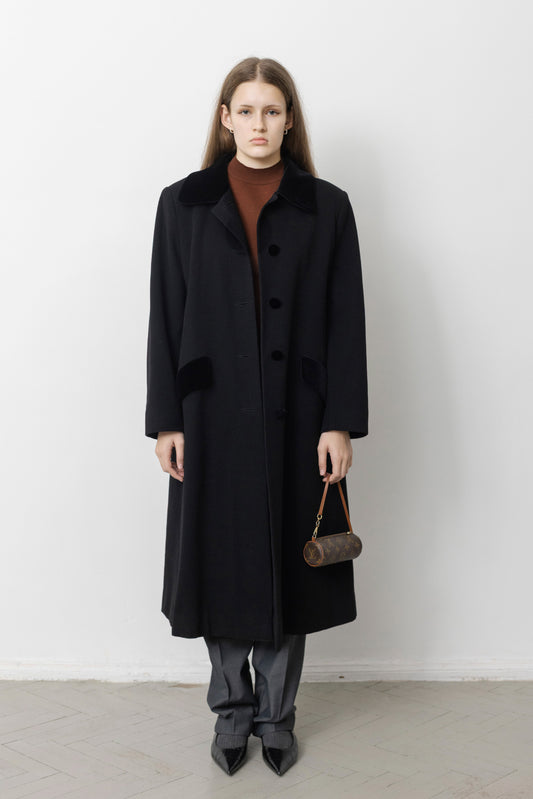 Vintage Long Black Wool Coat