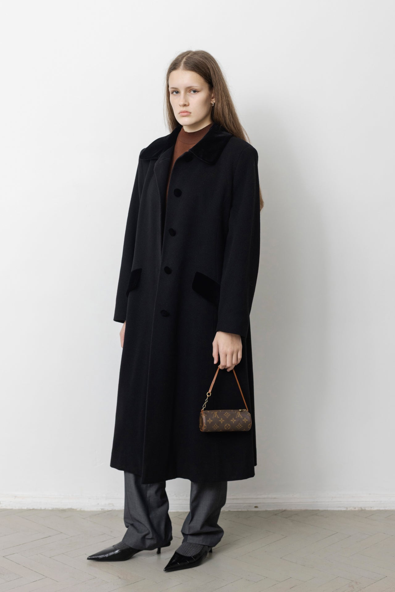 Vintage Long Black Wool Coat