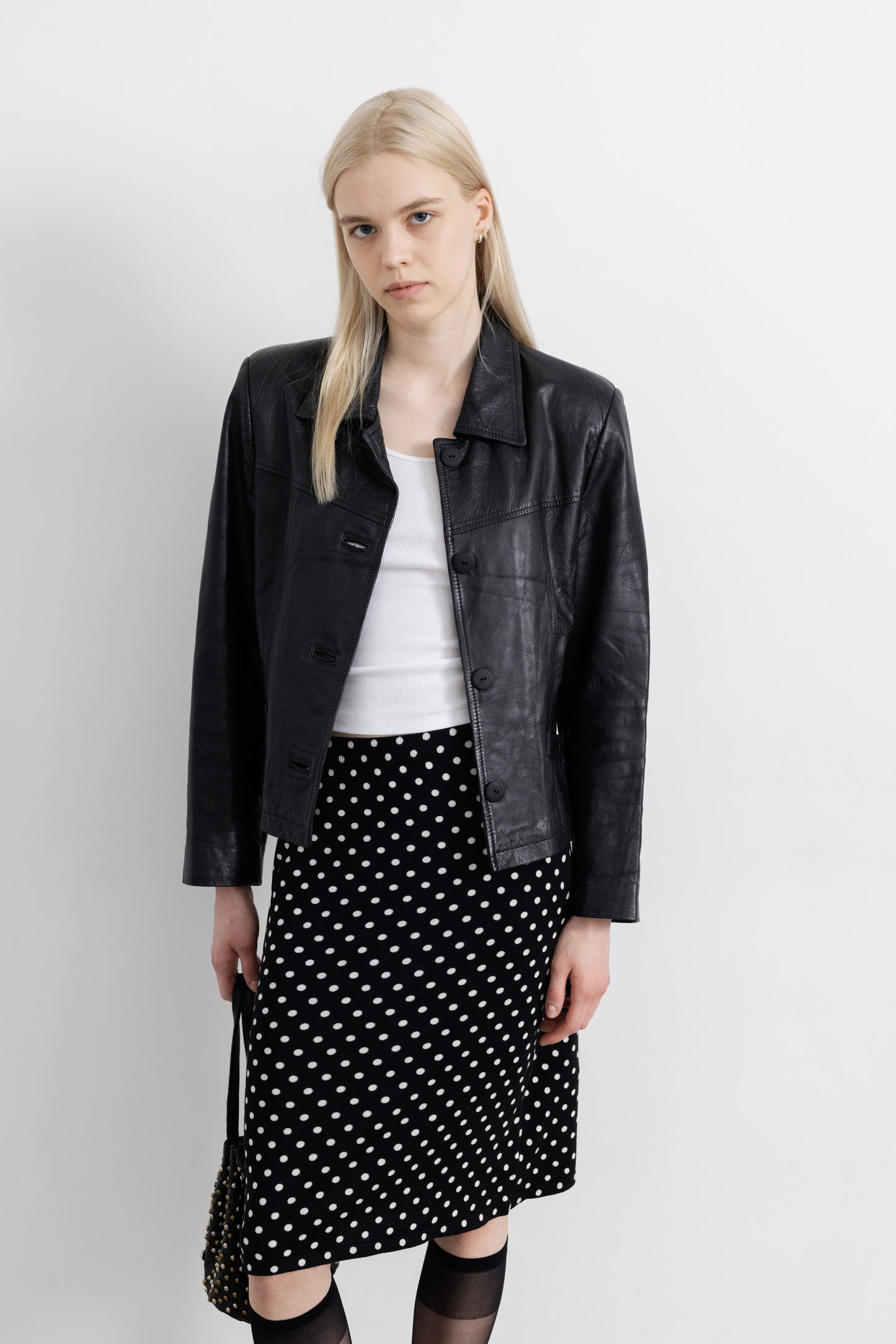 Vintage Short Black Leather Jacket