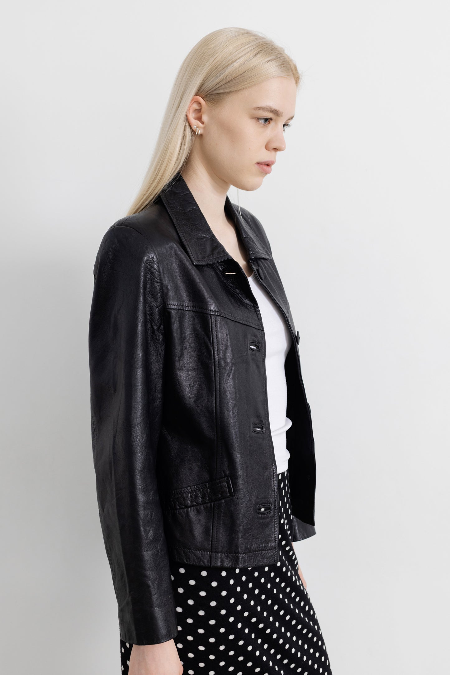 Vintage Short Black Leather Jacket