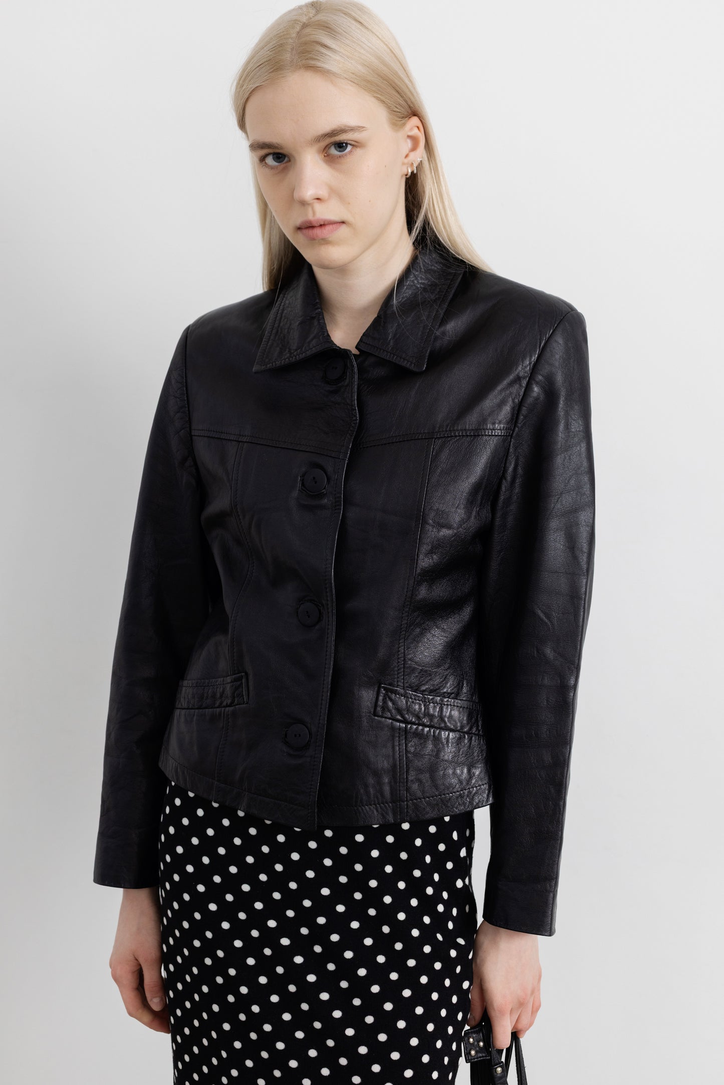Vintage Short Black Leather Jacket