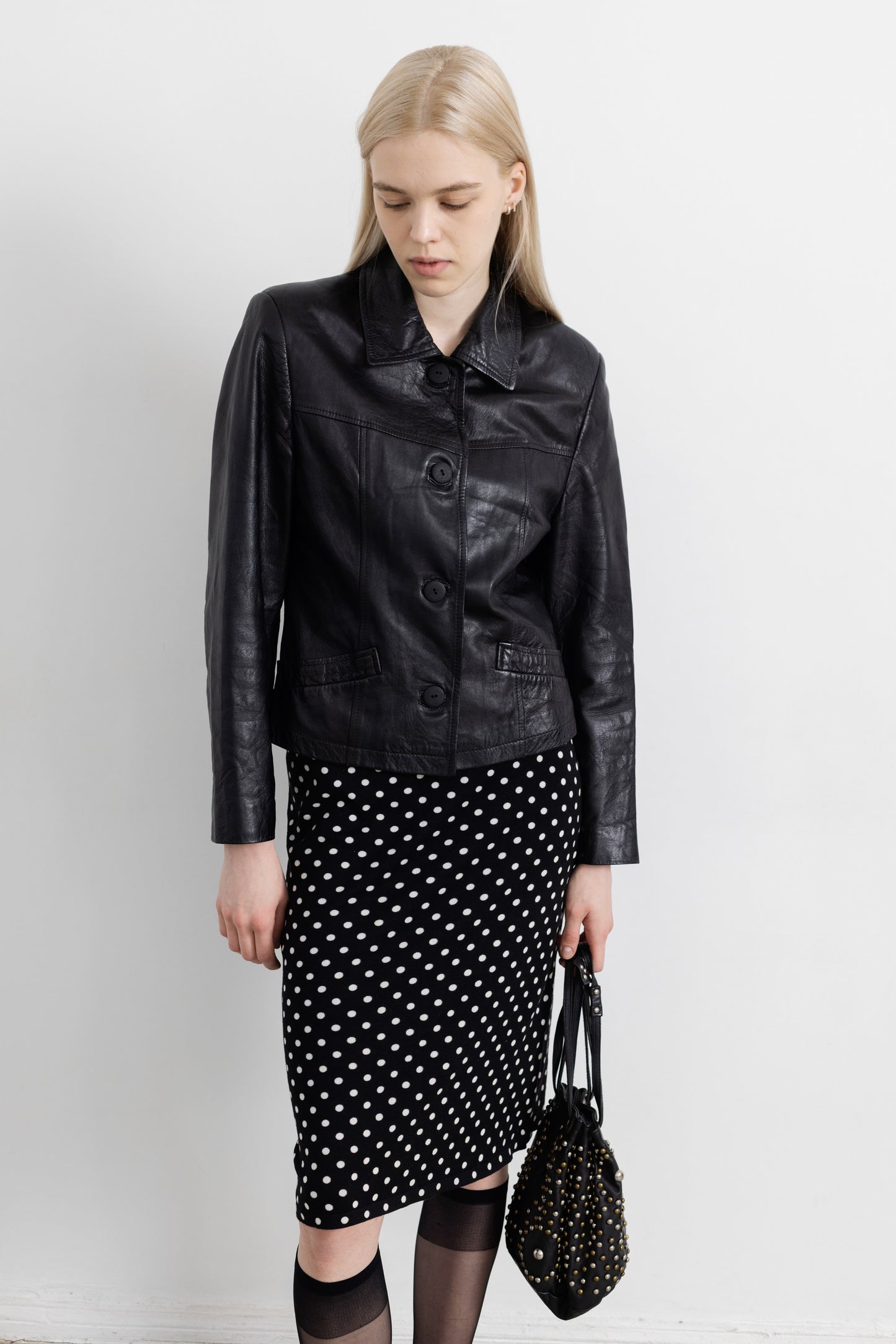 Vintage Short Black Leather Jacket