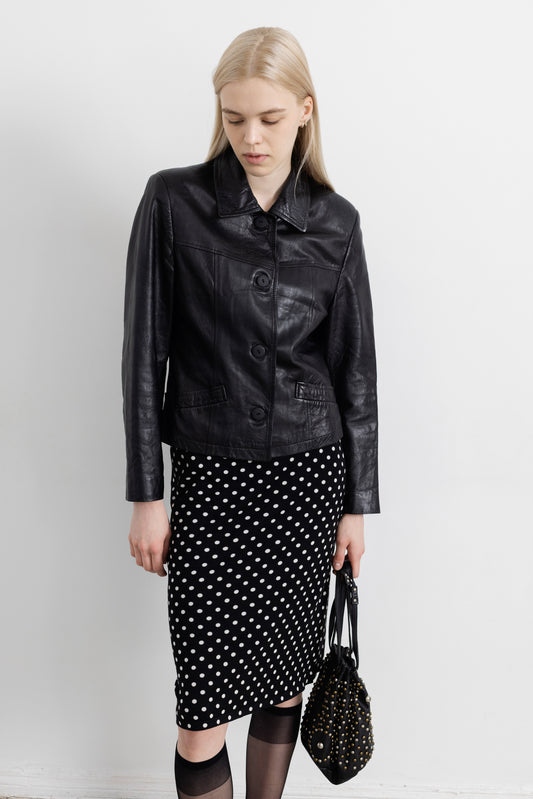 Vintage Short Black Leather Jacket