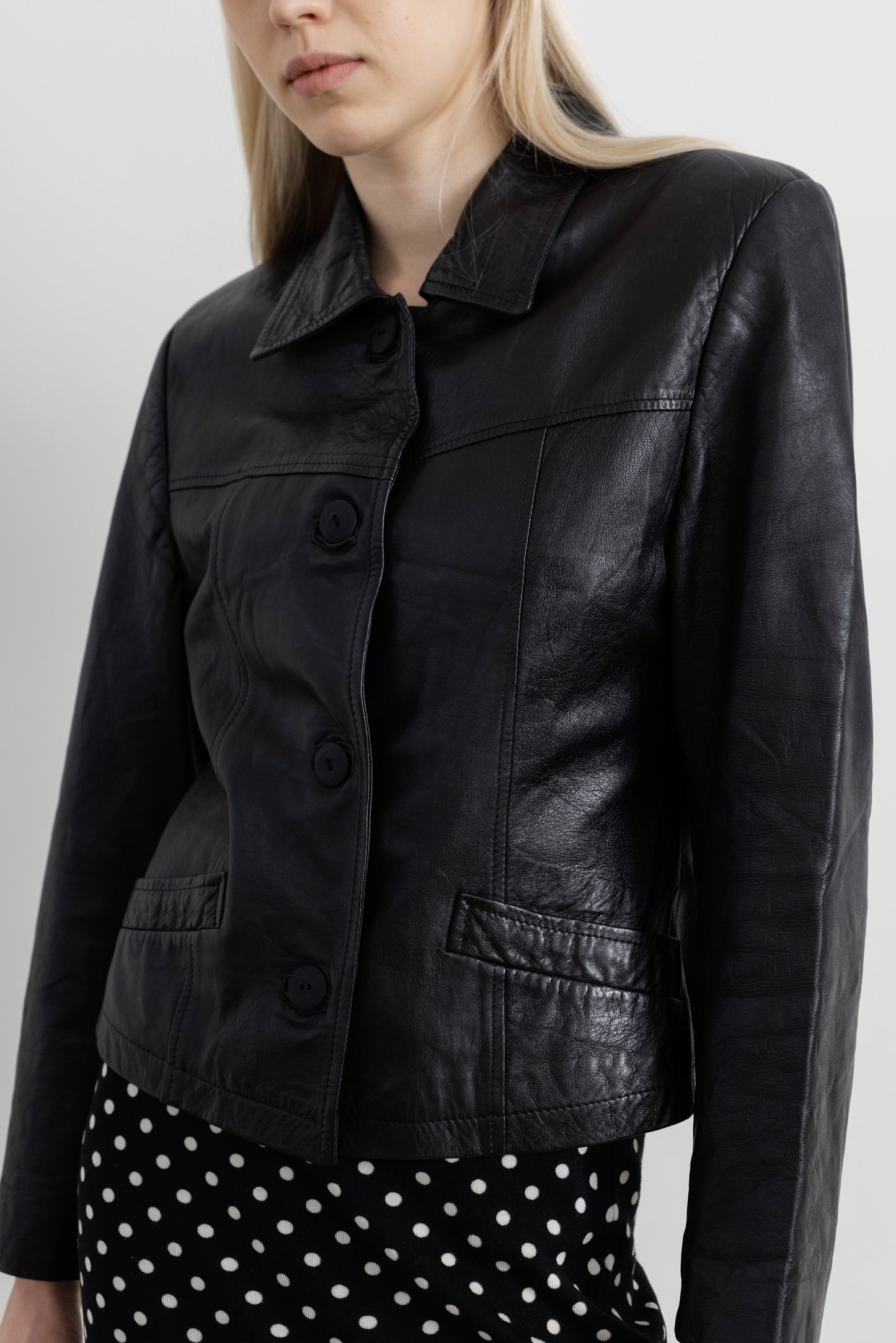 Vintage Short Black Leather Jacket