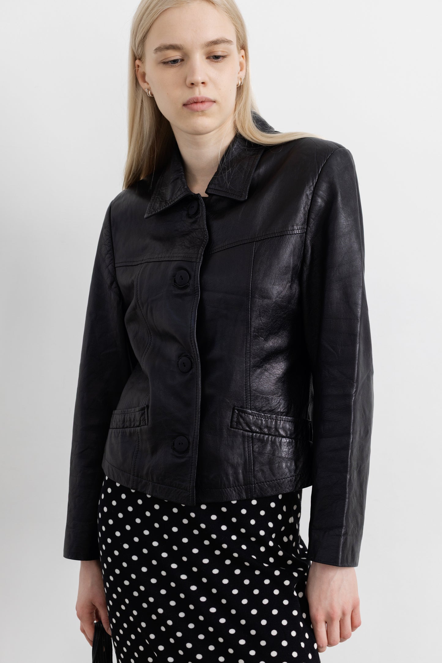 Vintage Short Black Leather Jacket