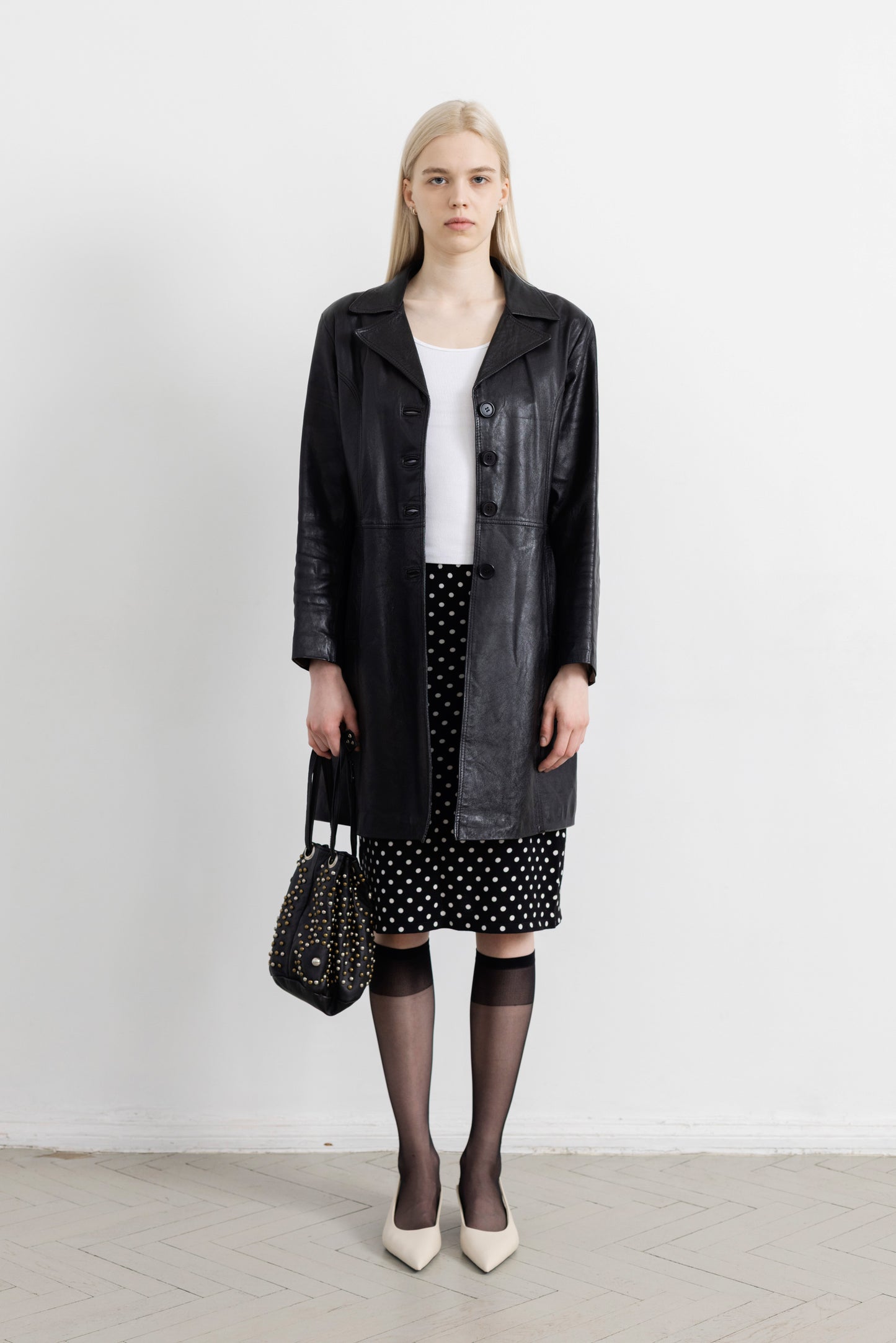 Vintage Black Leather Midi Jacket