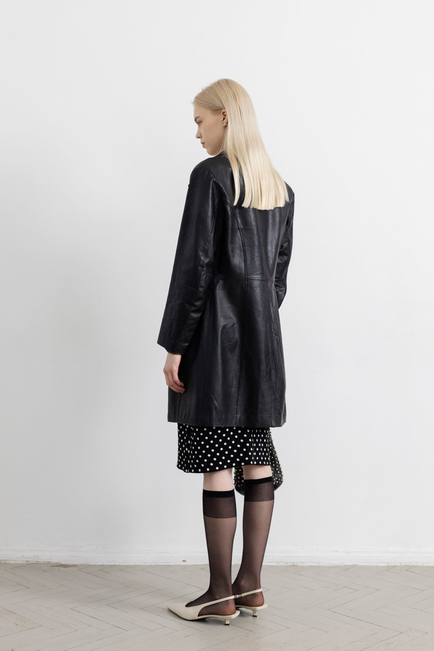 Vintage Black Leather Midi Jacket