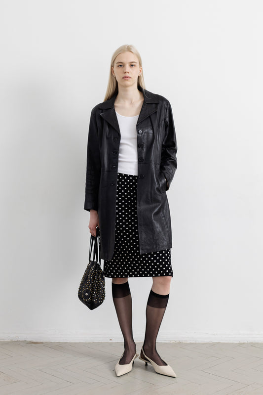 Vintage Black Leather Midi Jacket