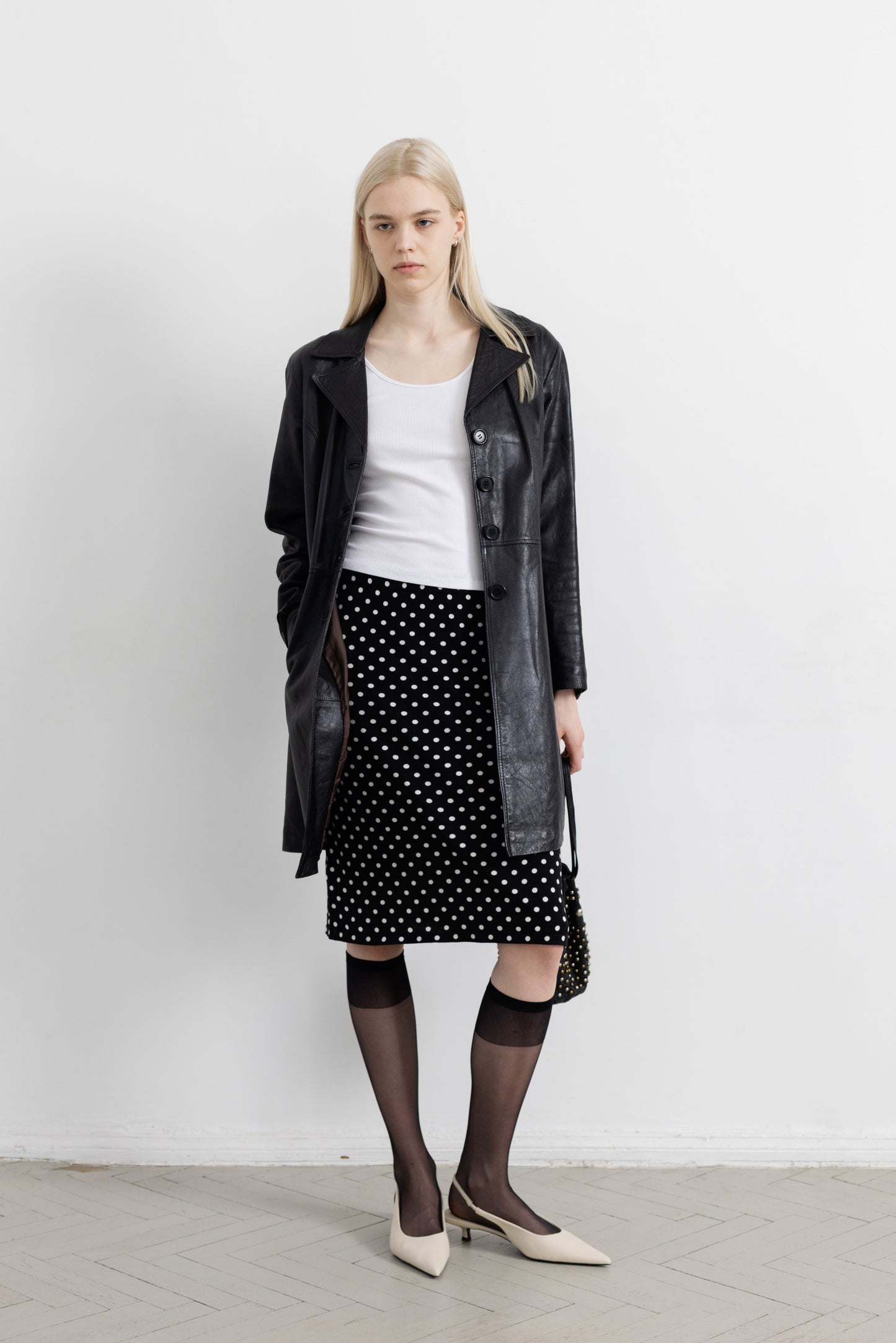 Vintage Black Leather Midi Jacket