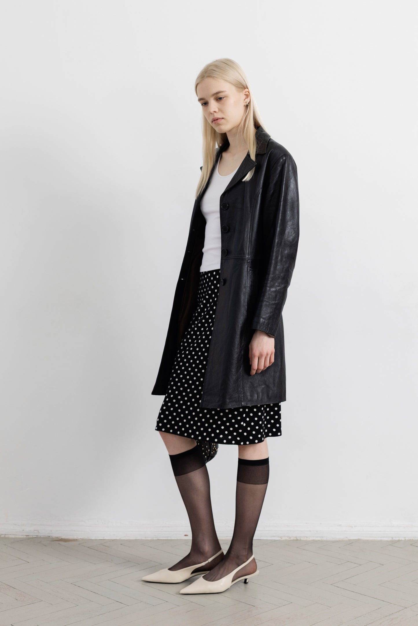 Vintage Black Leather Midi Jacket