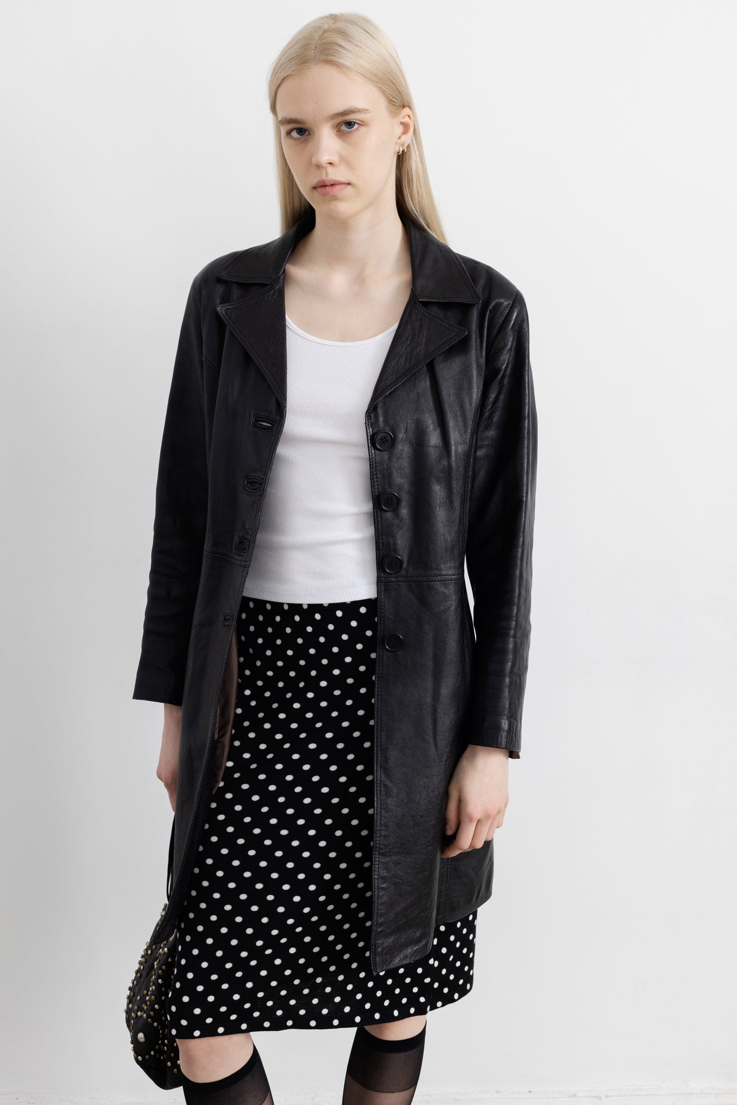 Vintage Black Leather Midi Jacket