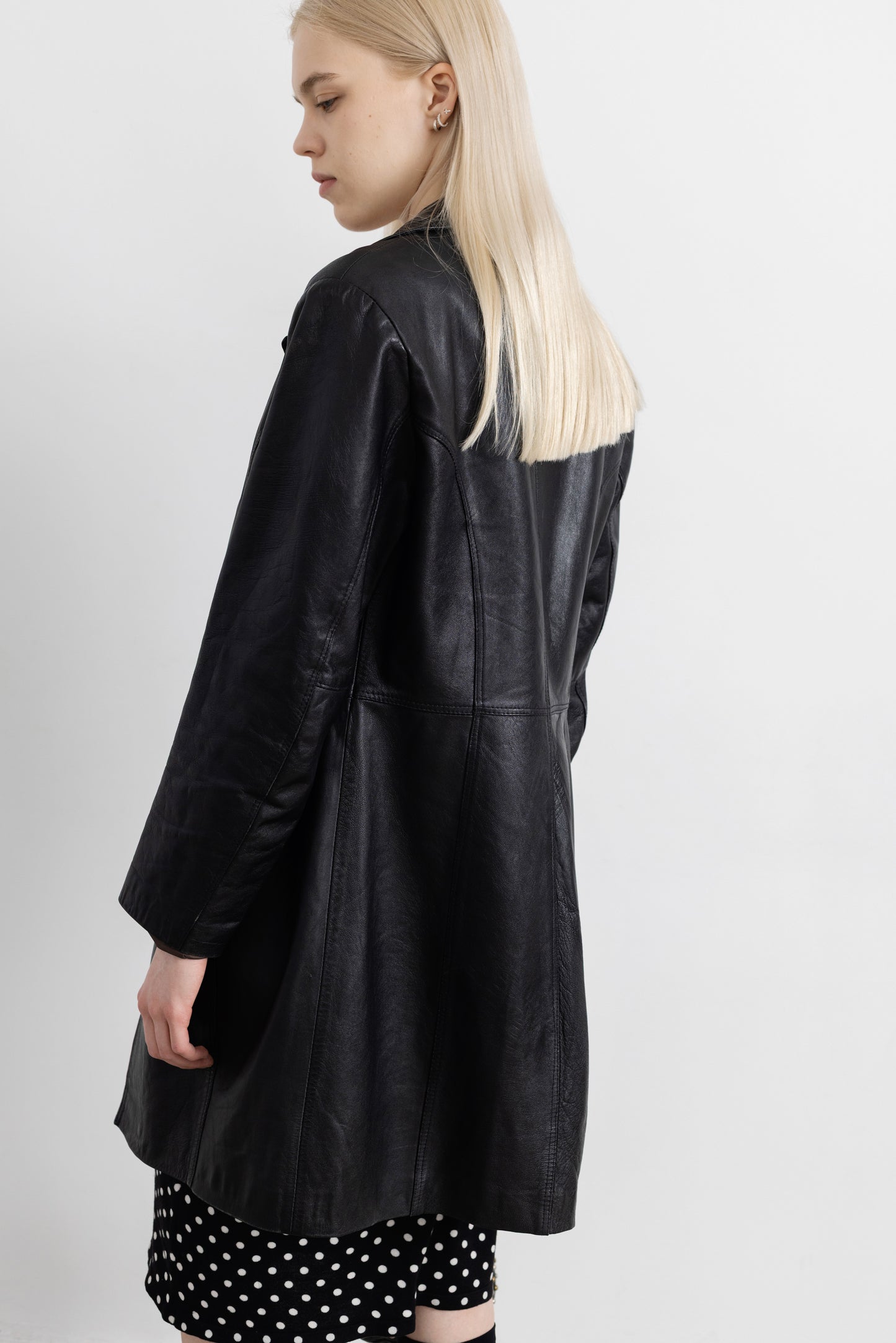 Vintage Black Leather Midi Jacket