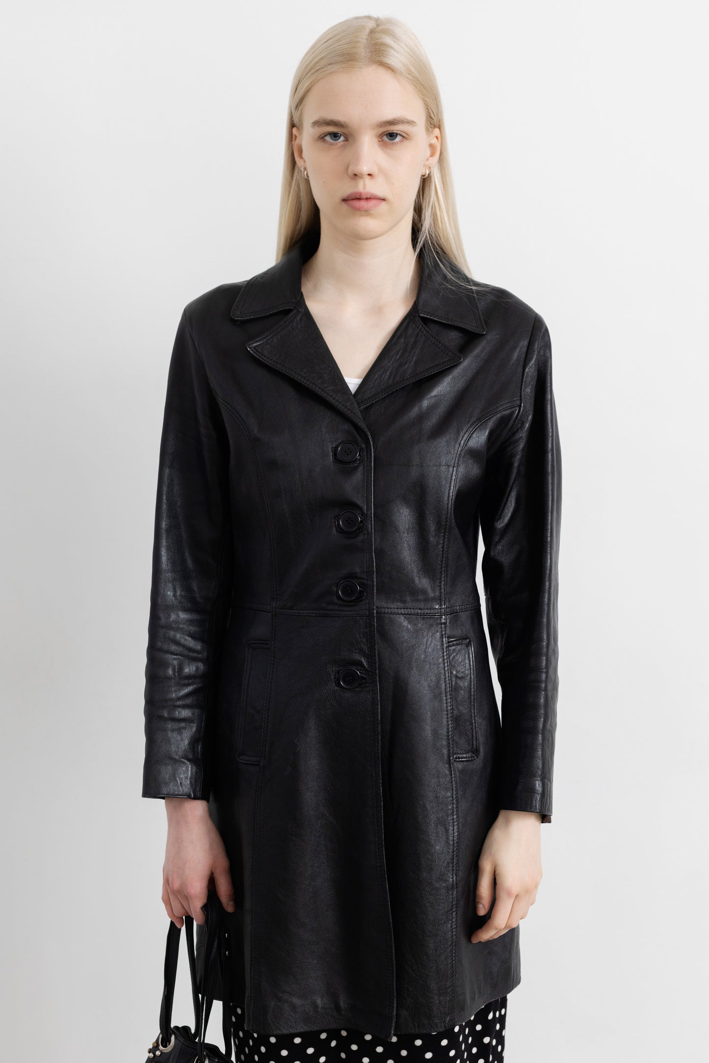 Vintage Black Leather Midi Jacket