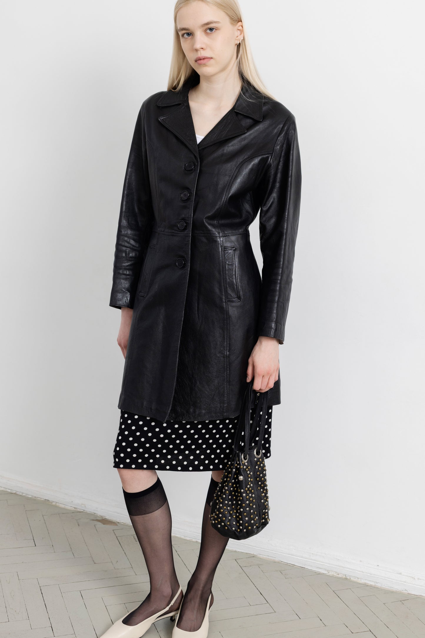 Vintage Black Leather Midi Jacket
