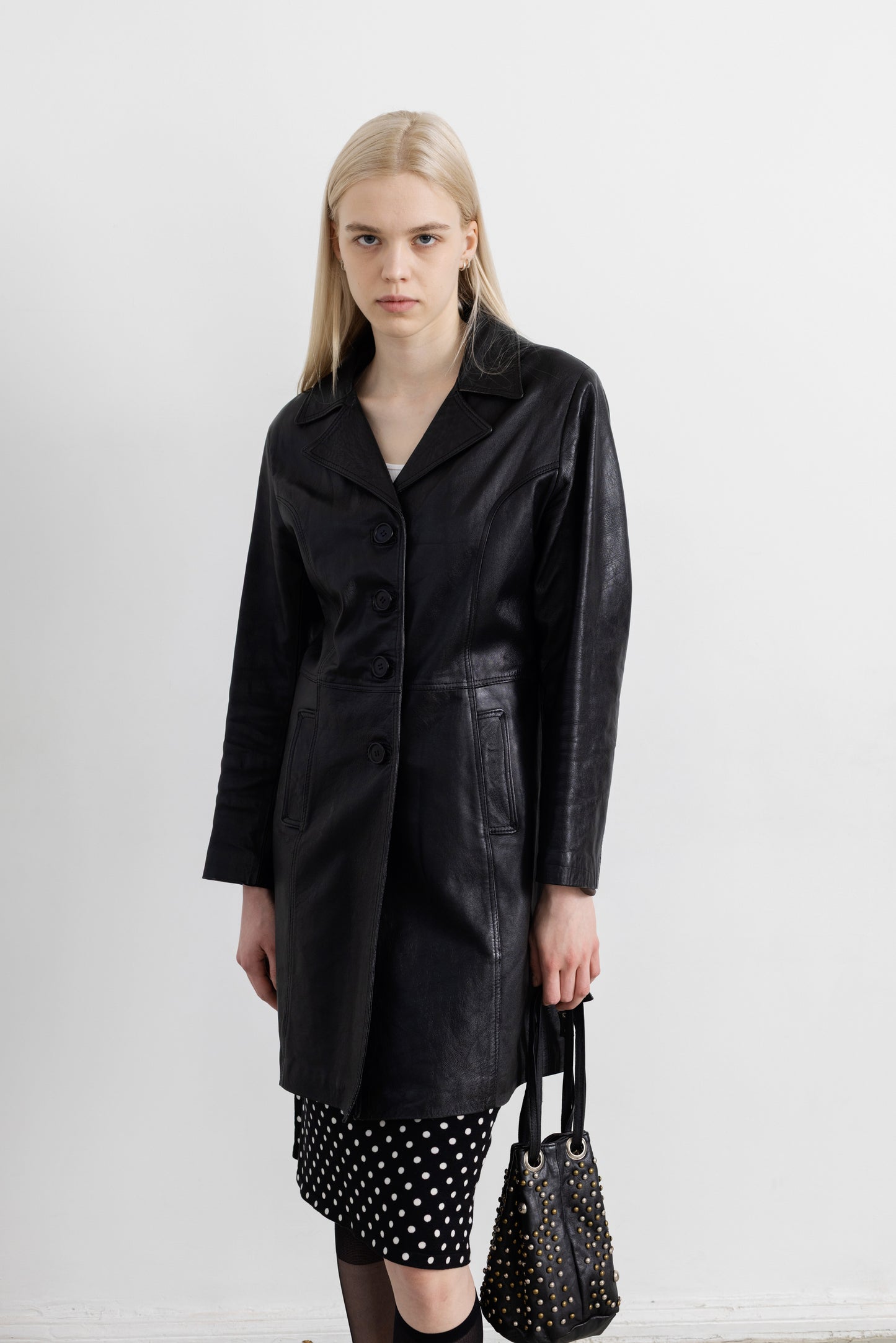 Vintage Black Leather Midi Jacket