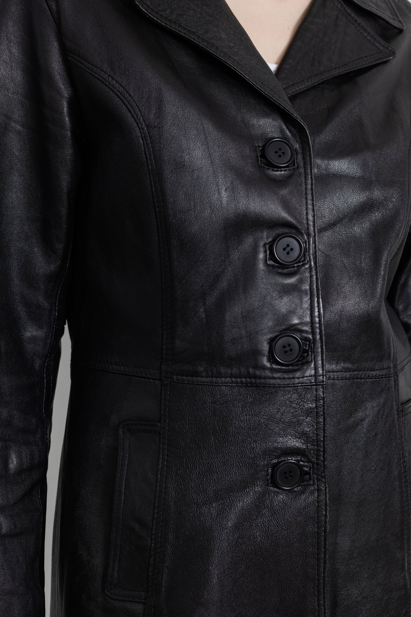 Vintage Black Leather Midi Jacket