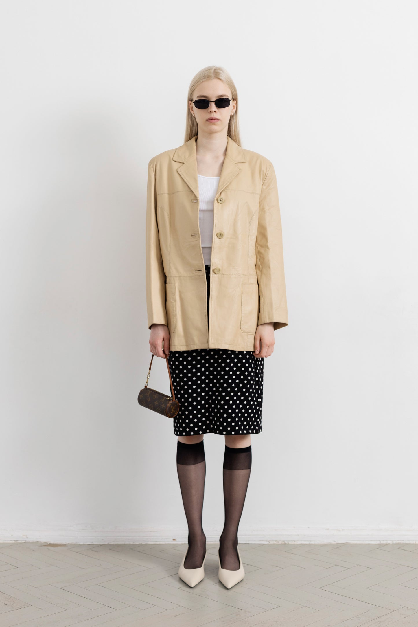 Vintage Warm Beige Soft Leather Jacket