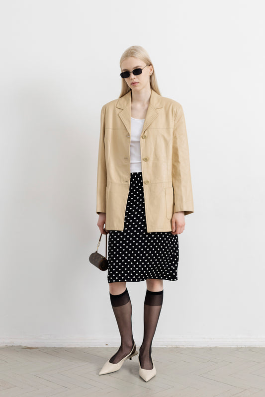 Vintage Warm Beige Soft Leather Jacket