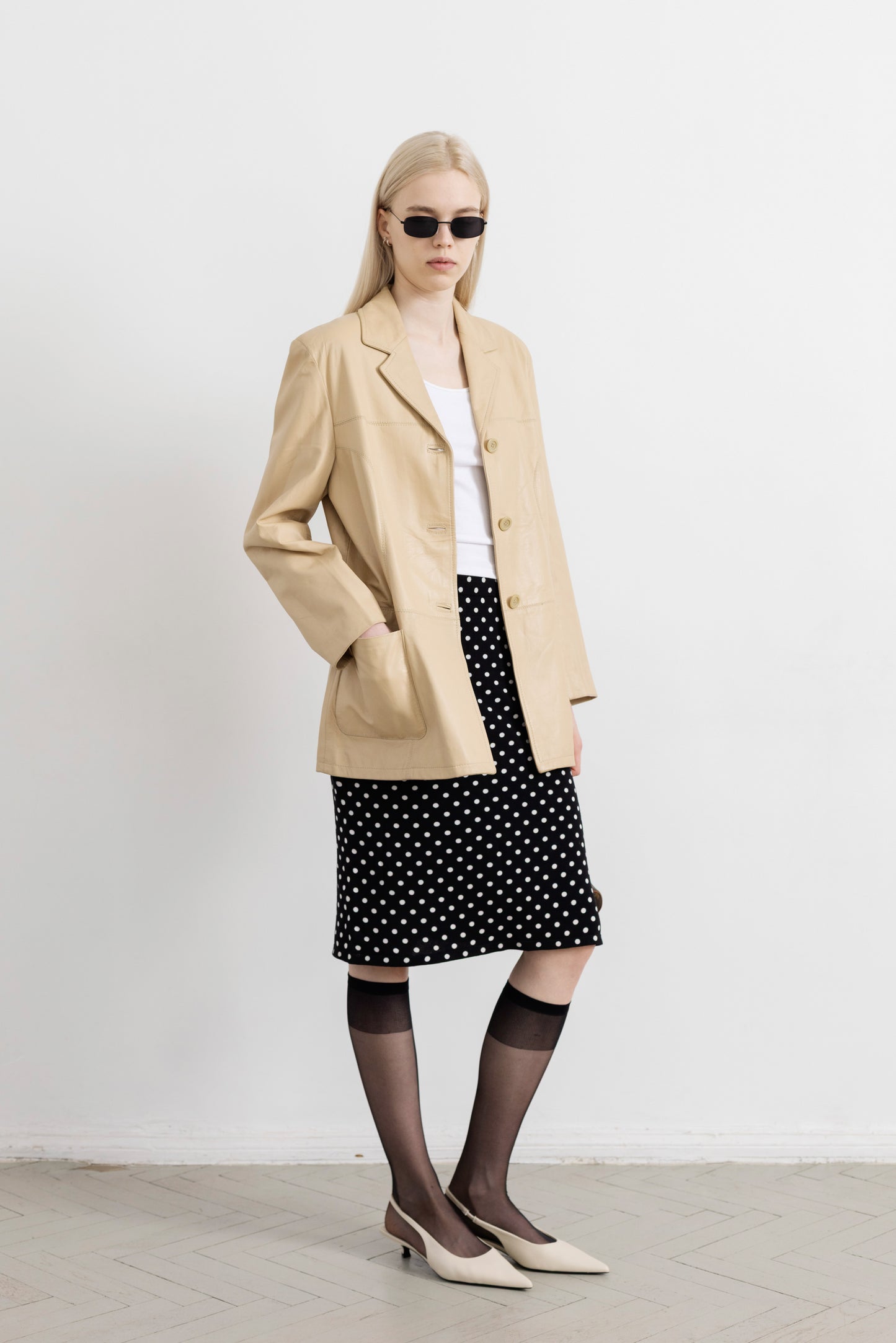 Vintage Warm Beige Soft Leather Jacket