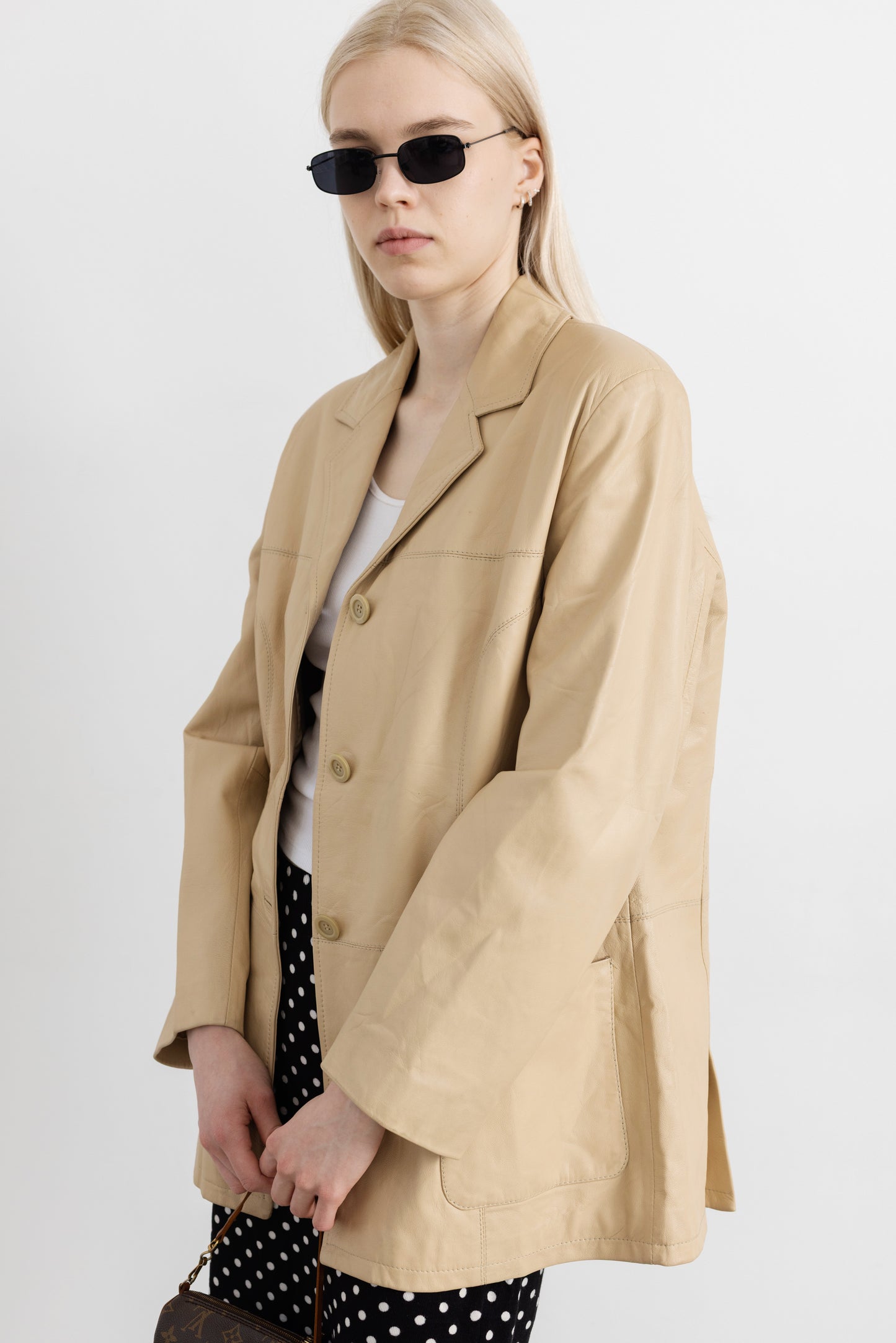 Vintage Warm Beige Soft Leather Jacket