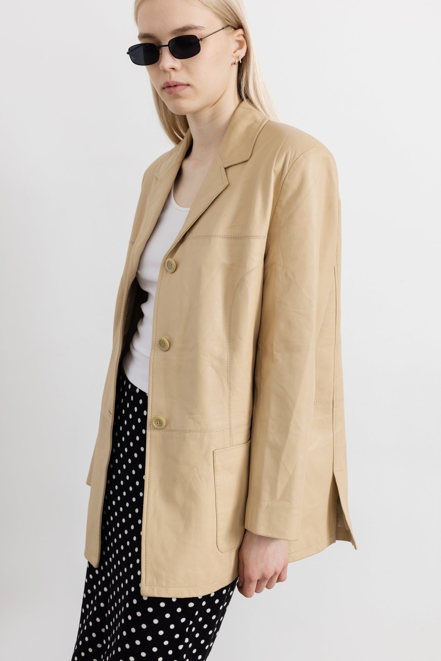 Vintage Warm Beige Soft Leather Jacket