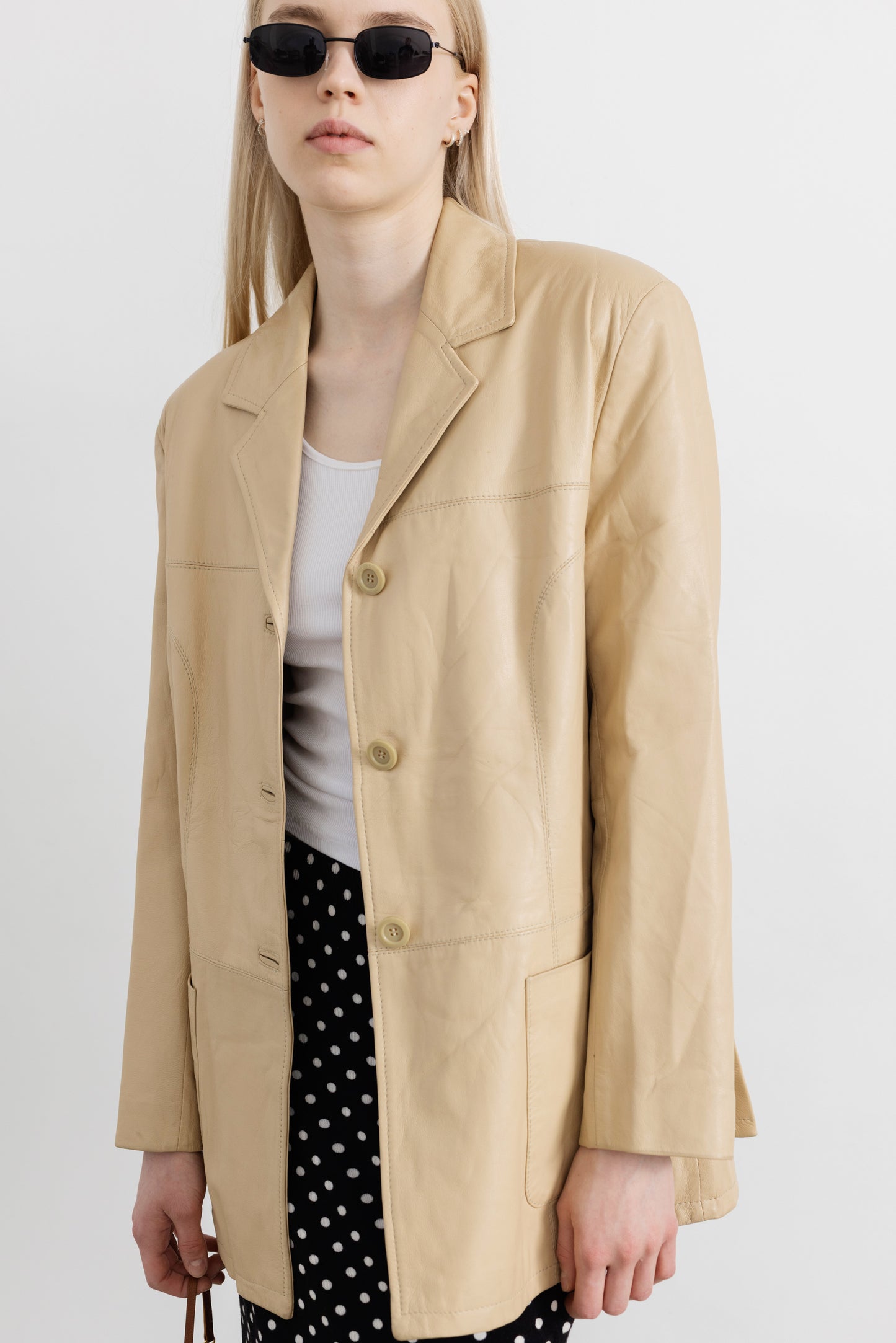 Vintage Warm Beige Soft Leather Jacket